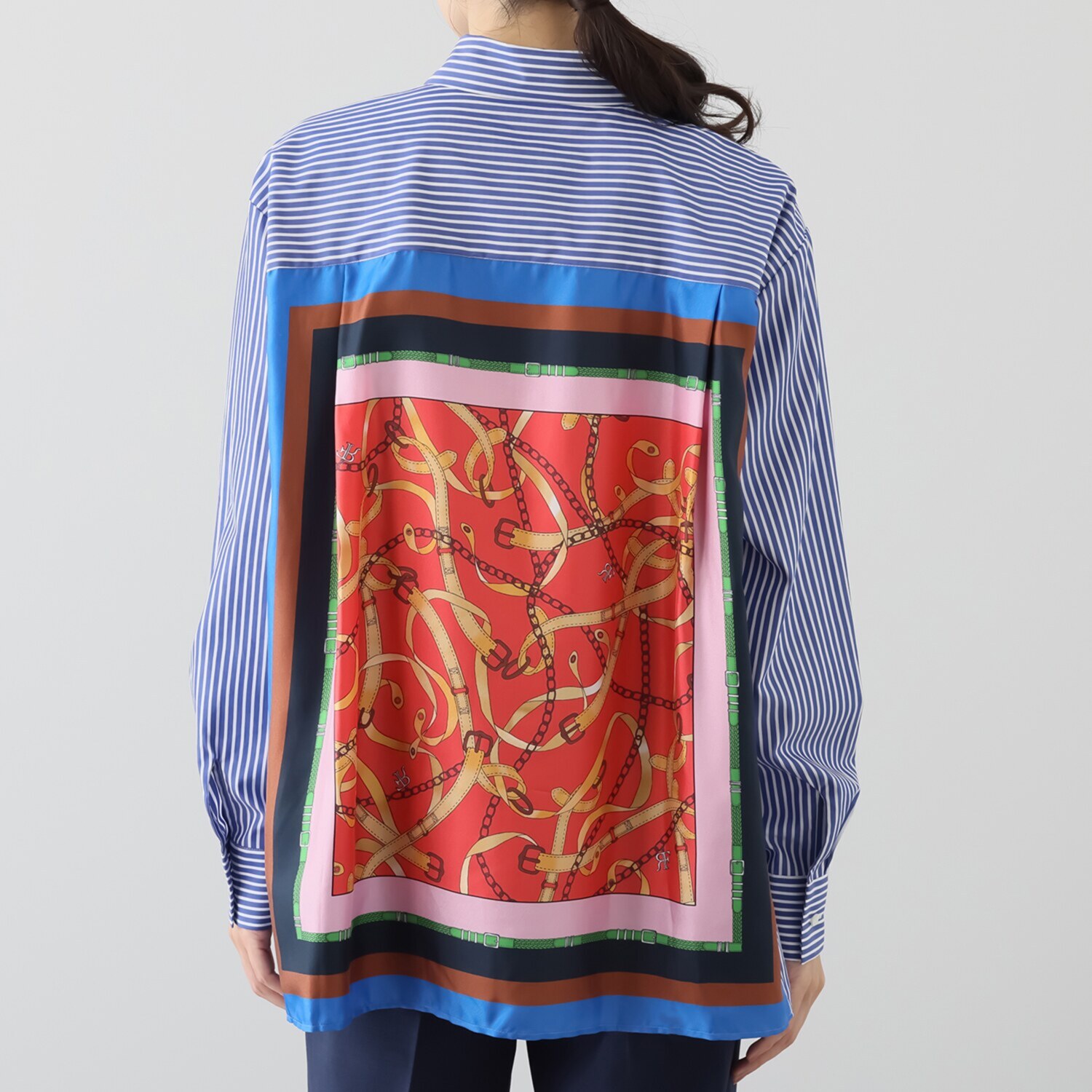 ロベルト　フリッドマン シルクプリント切替 ストライプシャツ