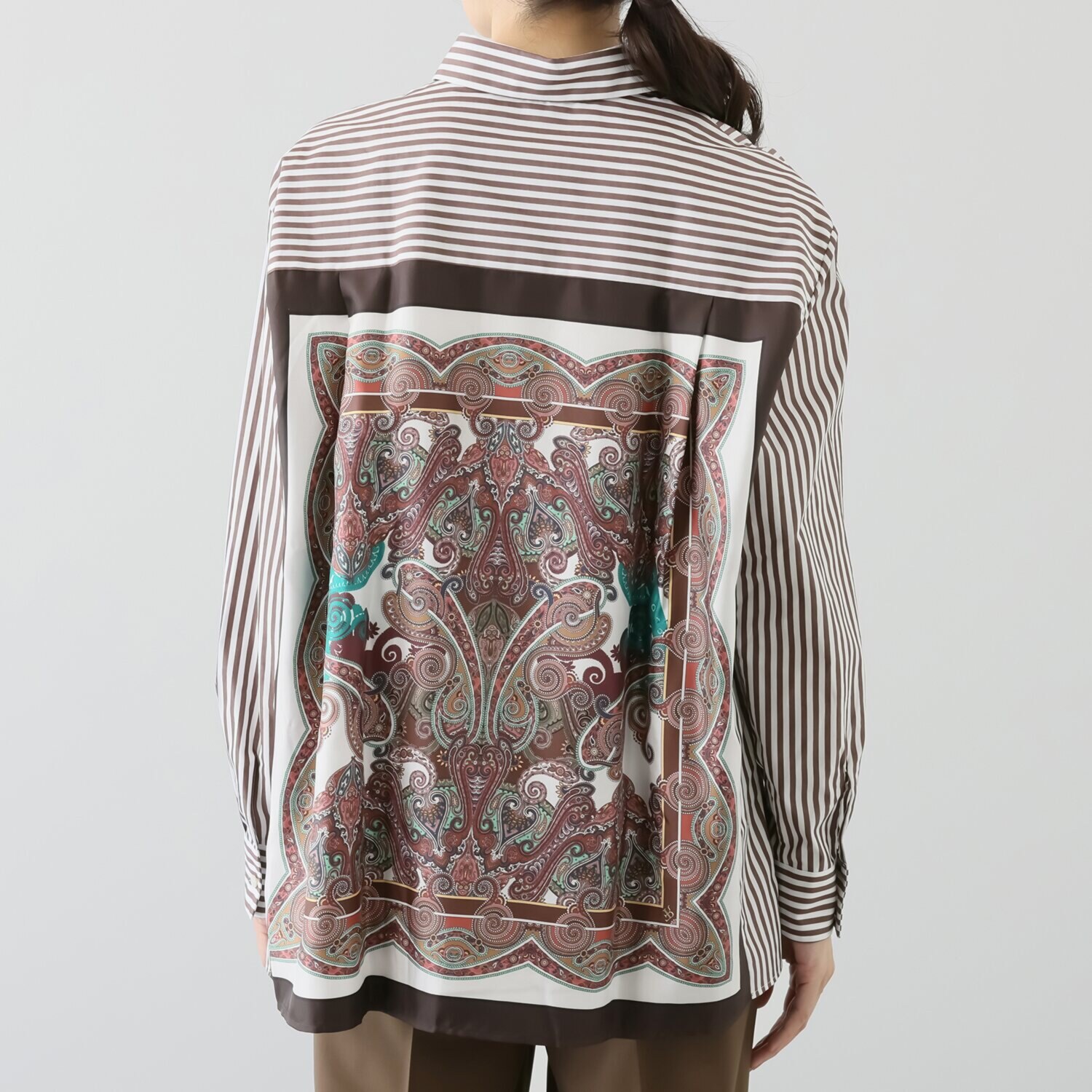 ロベルト　フリッドマン シルクプリント切替 ストライプシャツ