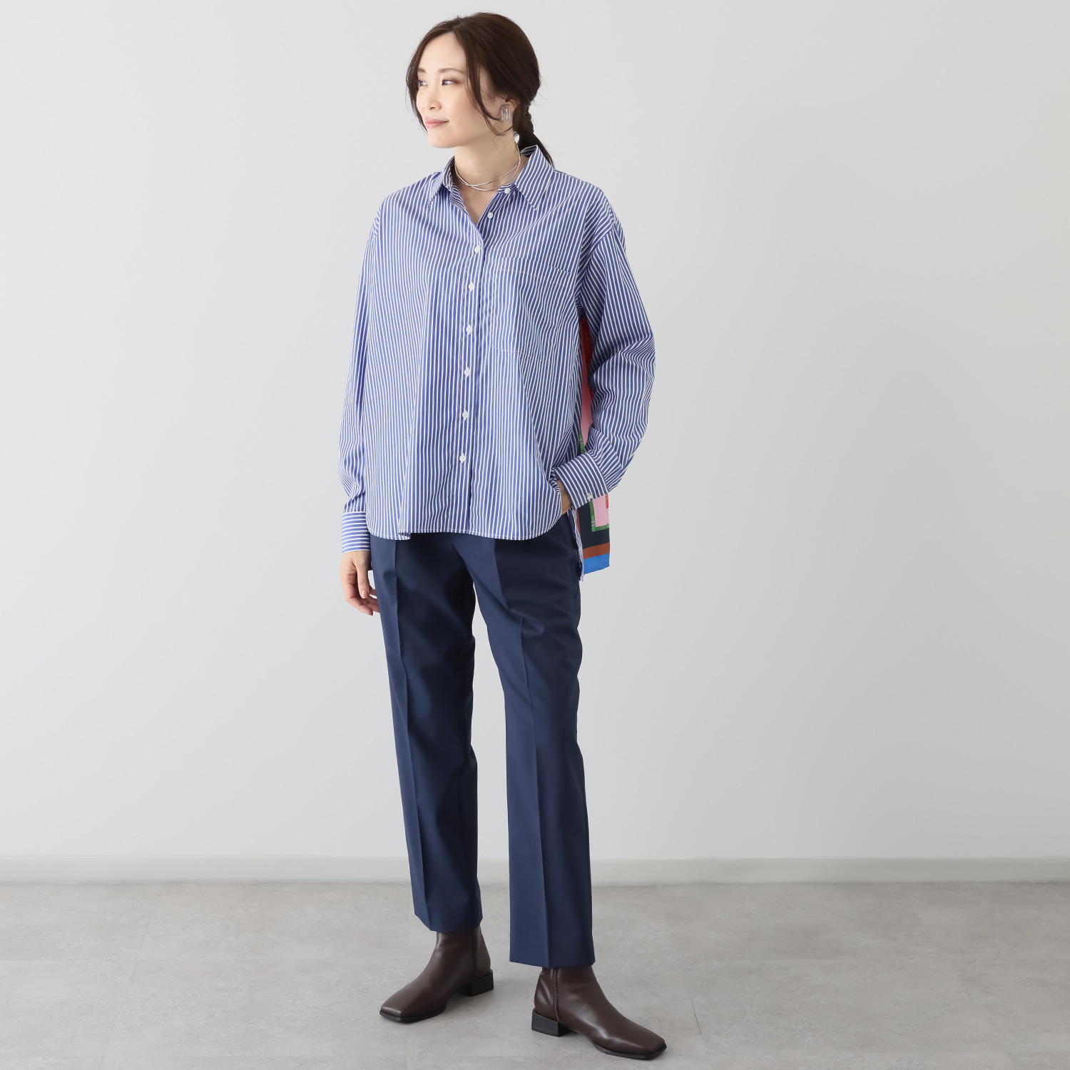 ロベルト　フリッドマン シルクプリント切替 ストライプシャツ