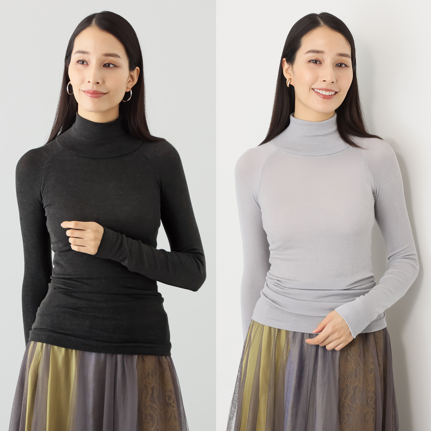 着まわし７デイズ 日本製　吸湿発熱 ハイネック 長袖インナー２枚セット