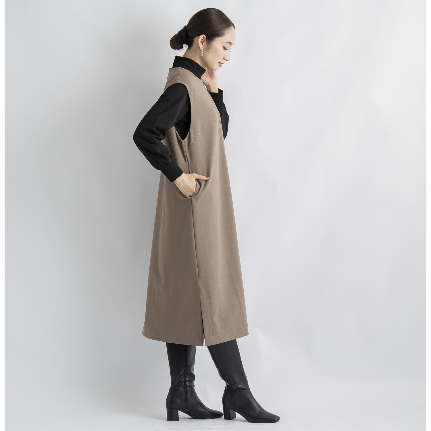 元町ゼラール フロントファスナー アクセント ジャンパースカート