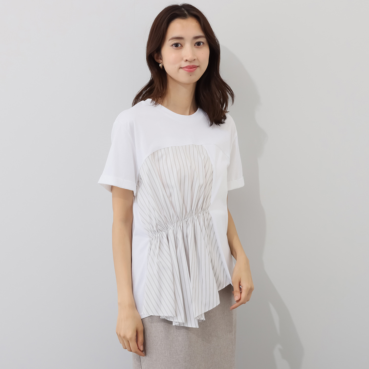 アリュメット 異素材ドッキング プルオーバー