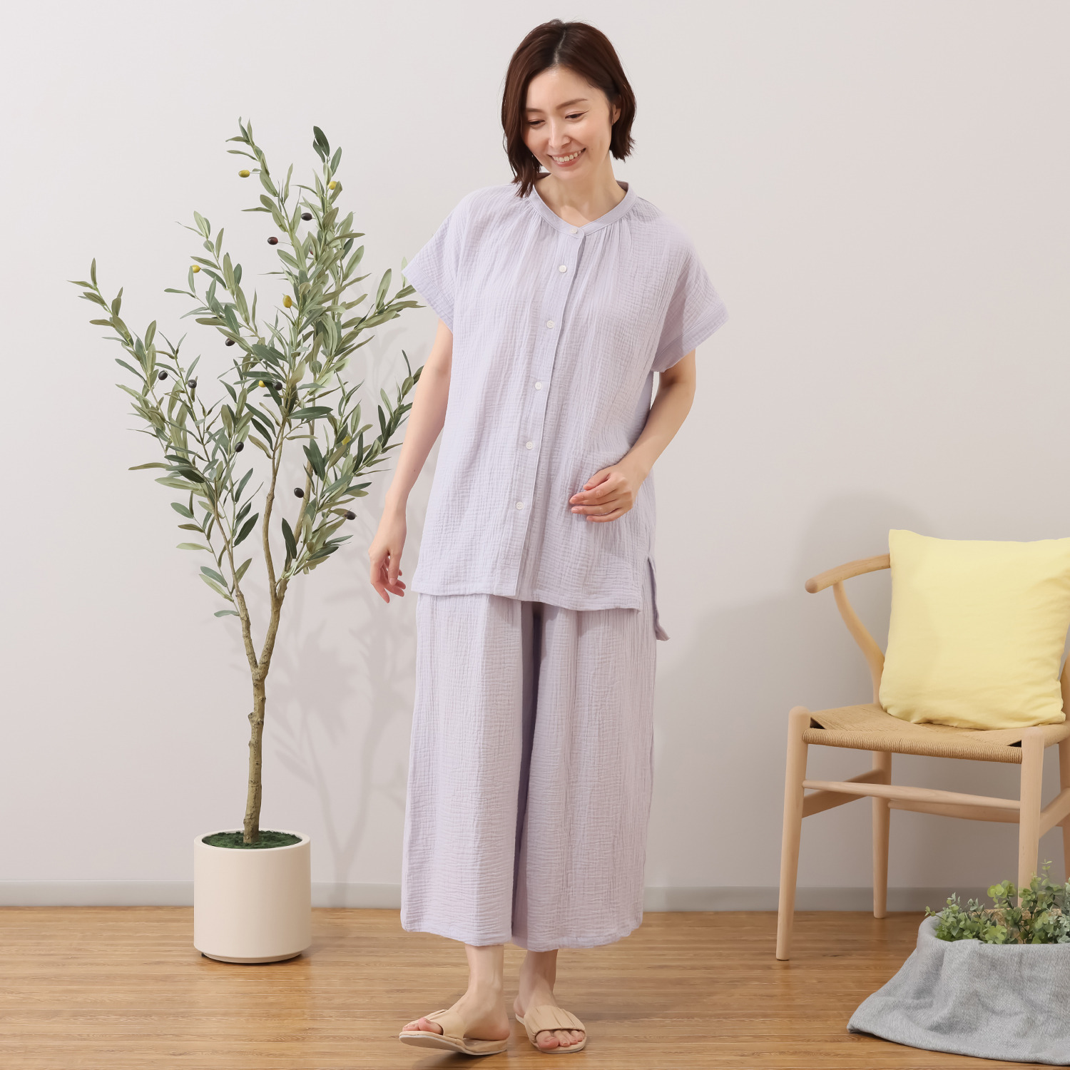 ラデリア 綿１００％ ウェーブ二重ガーゼ さらふわリラックス ルームウェア上下セット