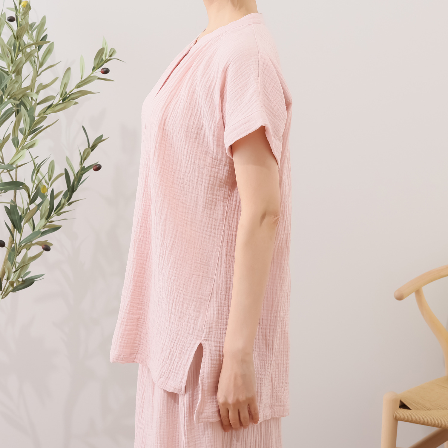 ラデリア 綿１００％ ウェーブ二重ガーゼ さらふわリラックス ルームウェア上下セット