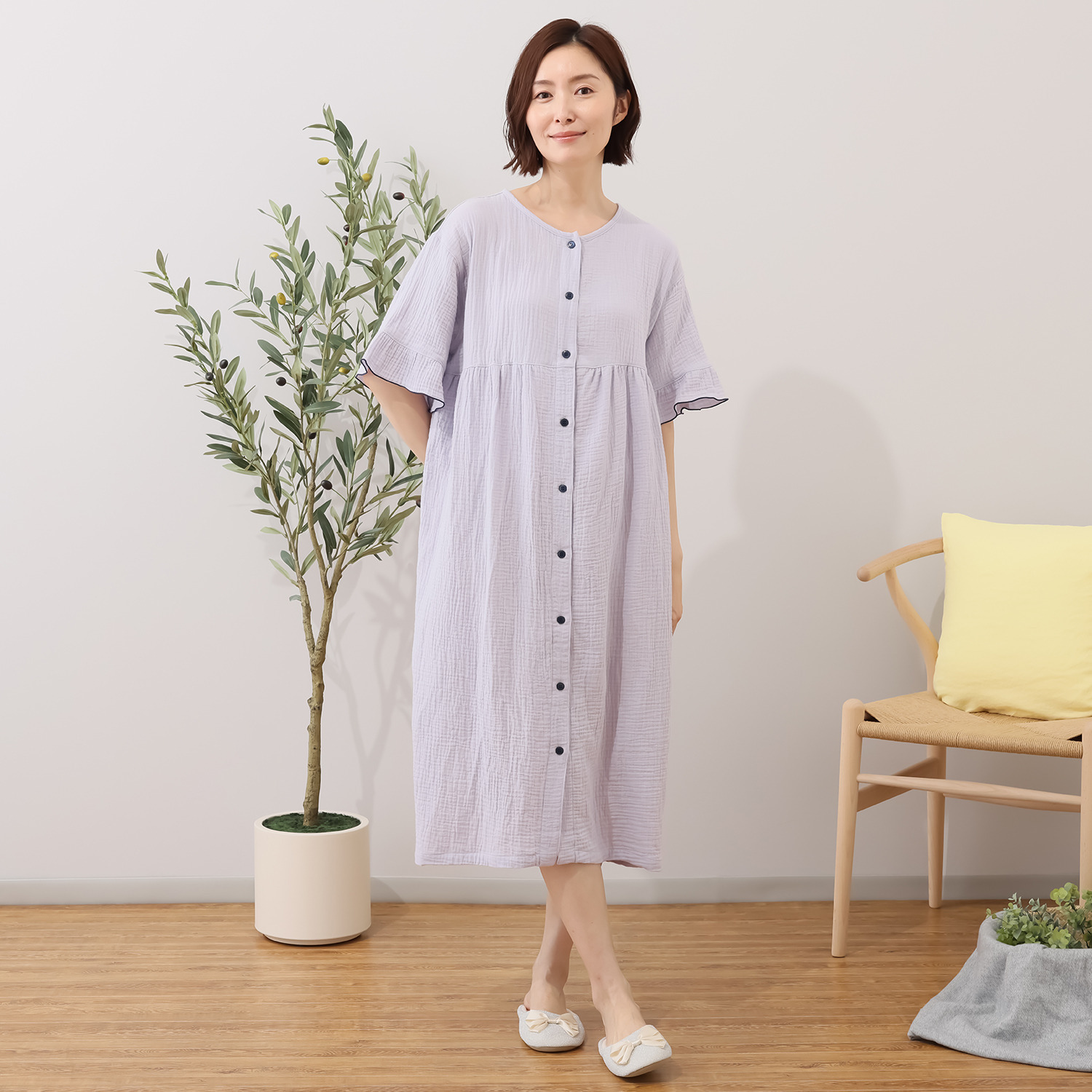 ラデリア 綿１００％ ウェーブ二重ガーゼ ふんわりやわらか ルームワンピース