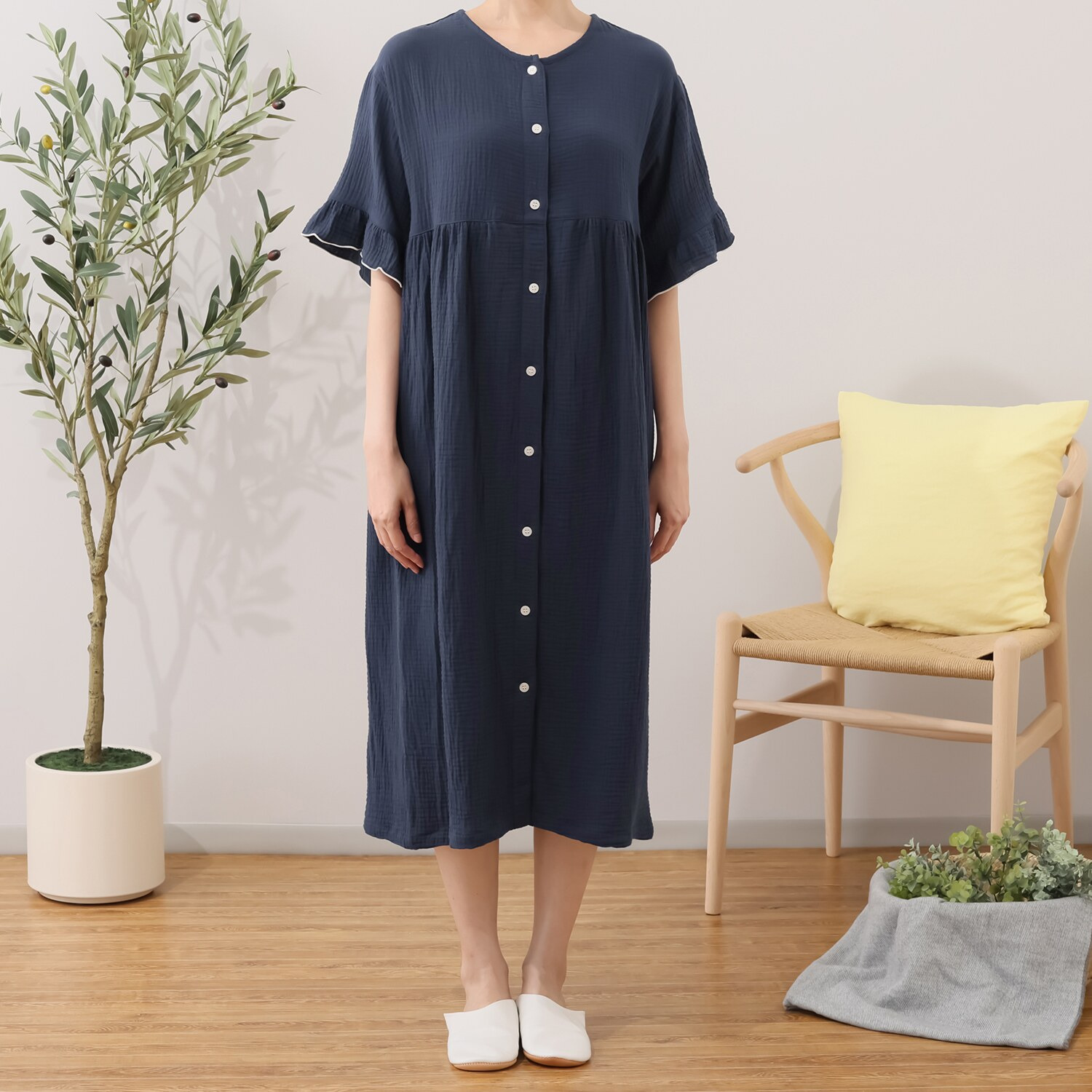 ラデリア 綿１００％ ウェーブ二重ガーゼ ふんわりやわらか ルームワンピース