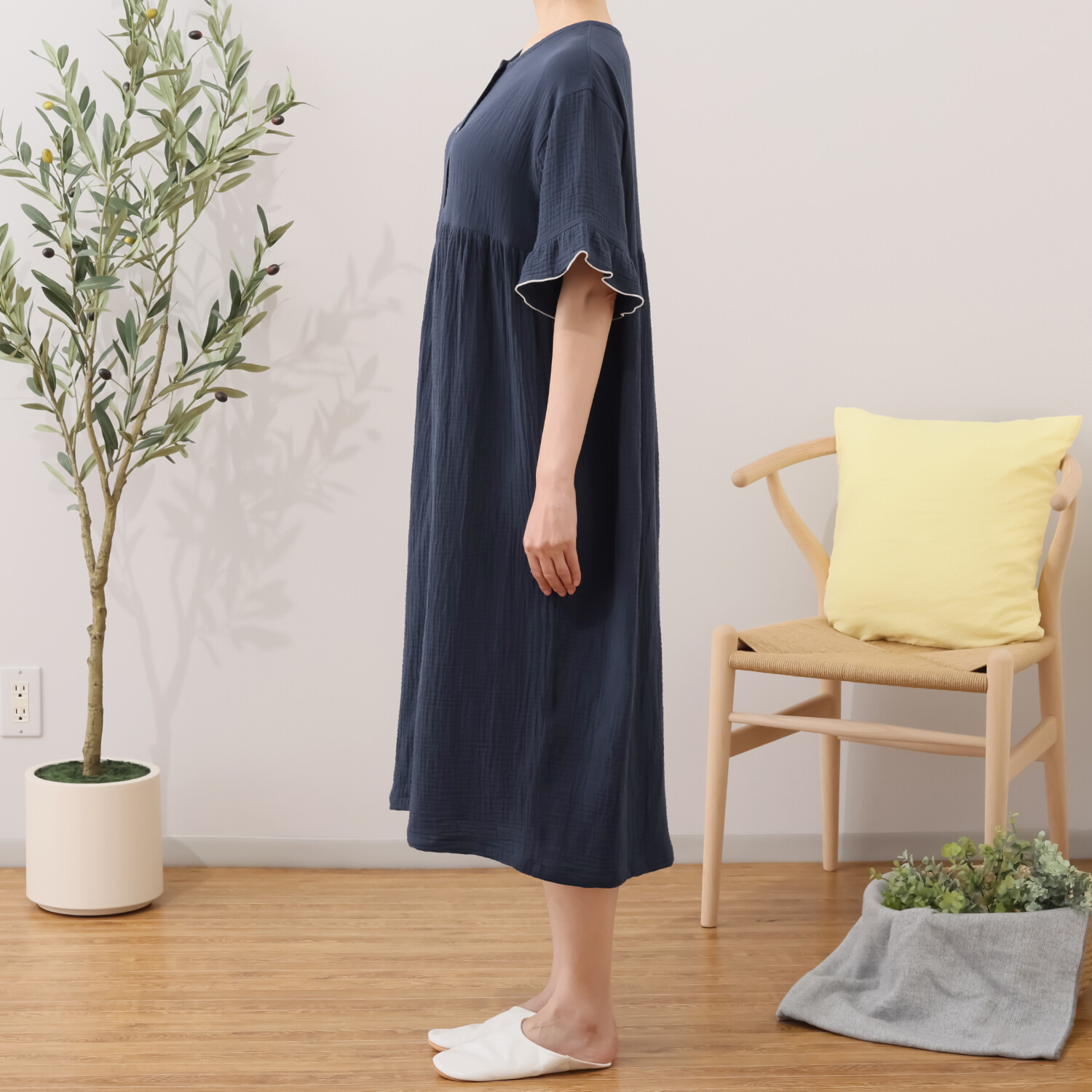 ラデリア 綿１００％ ウェーブ二重ガーゼ ふんわりやわらか ルームワンピース