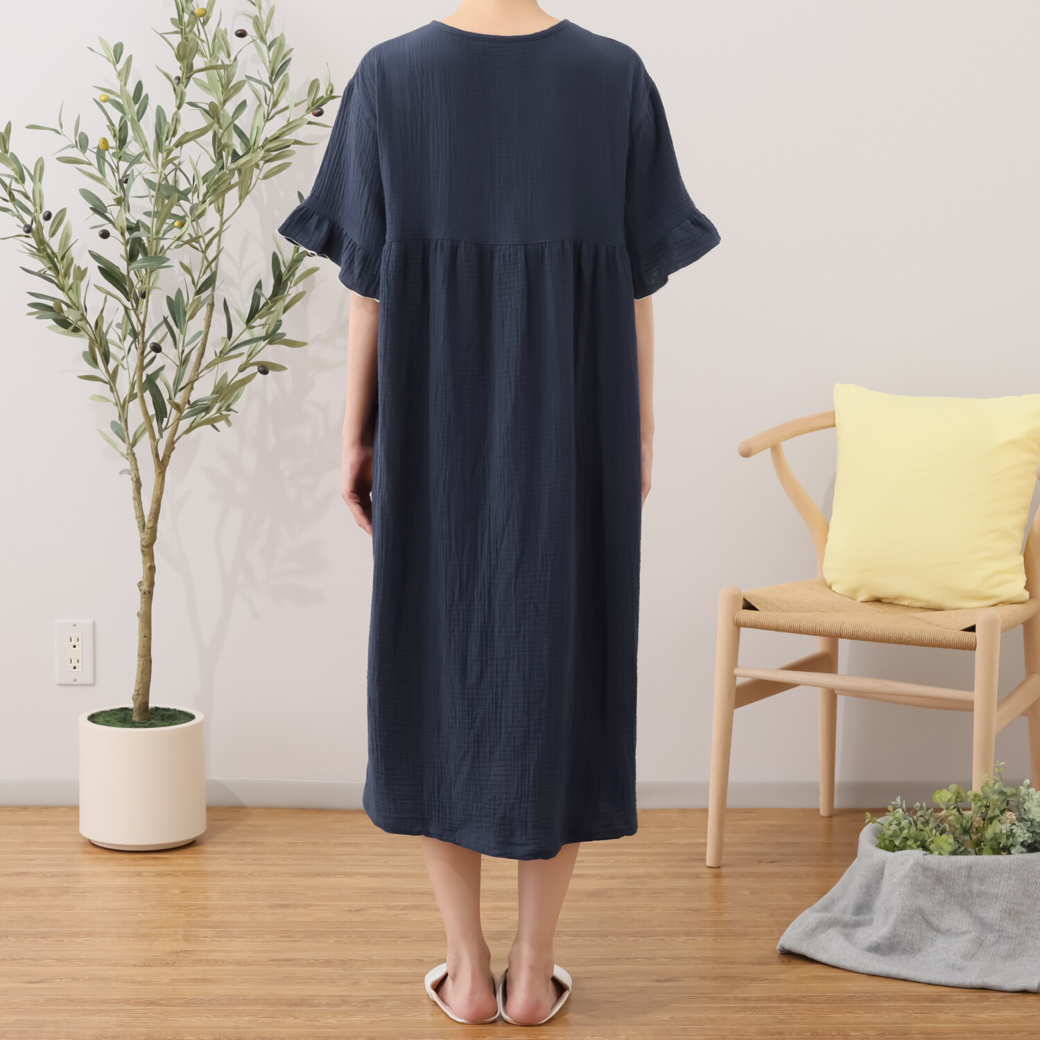 ラデリア 綿１００％ ウェーブ二重ガーゼ ふんわりやわらか ルームワンピース