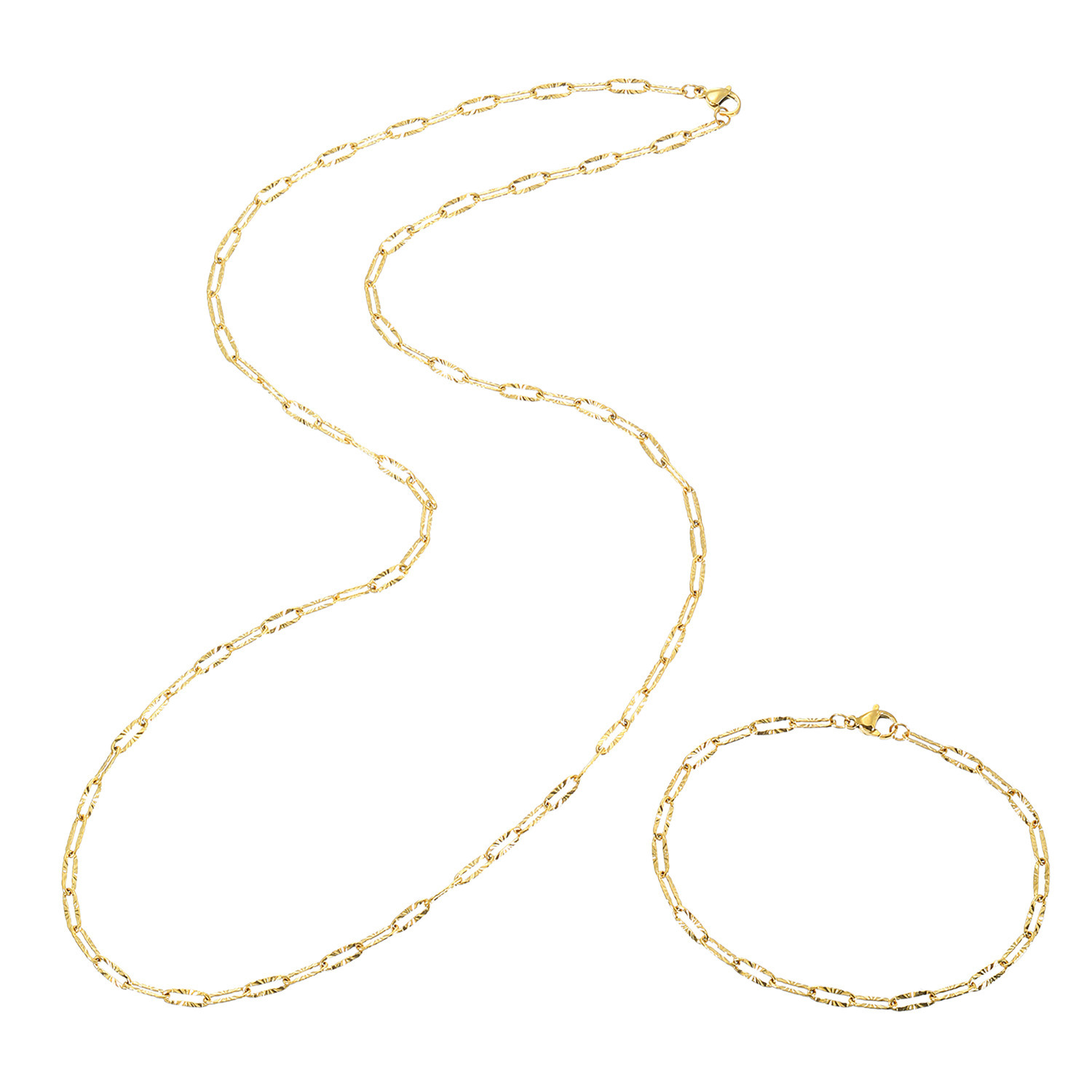 エービーステン ステンレス カットデザインチェーン ロングネックレス＆ ブレスレット