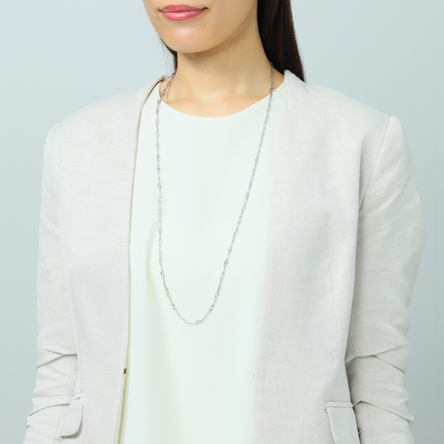 エービーステン ステンレス カットデザインチェーン ロングネックレス＆ ブレスレット