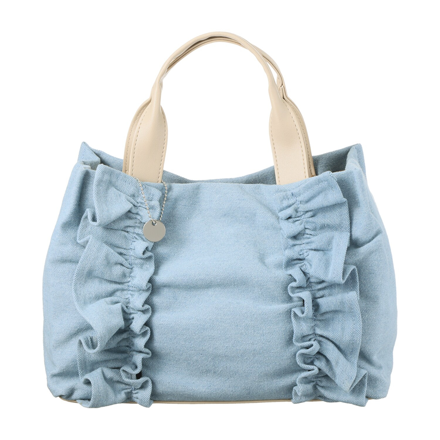 ラルジュ チャーム付 軽量フリルトートバッグ