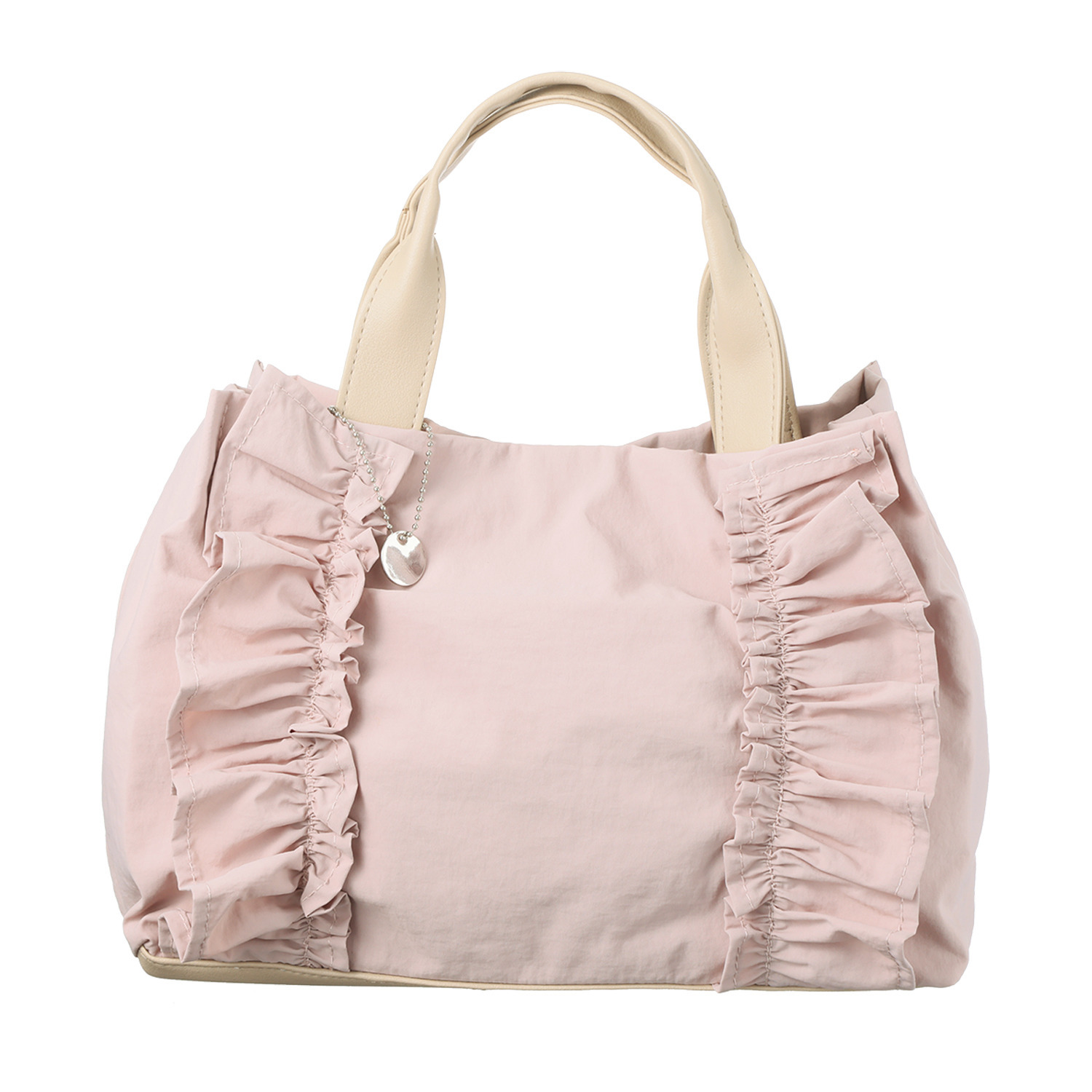 ラルジュ チャーム付 軽量フリルトートバッグ