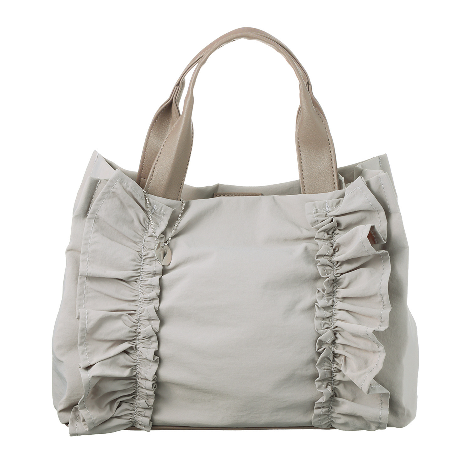 ラルジュ チャーム付 軽量フリルトートバッグ