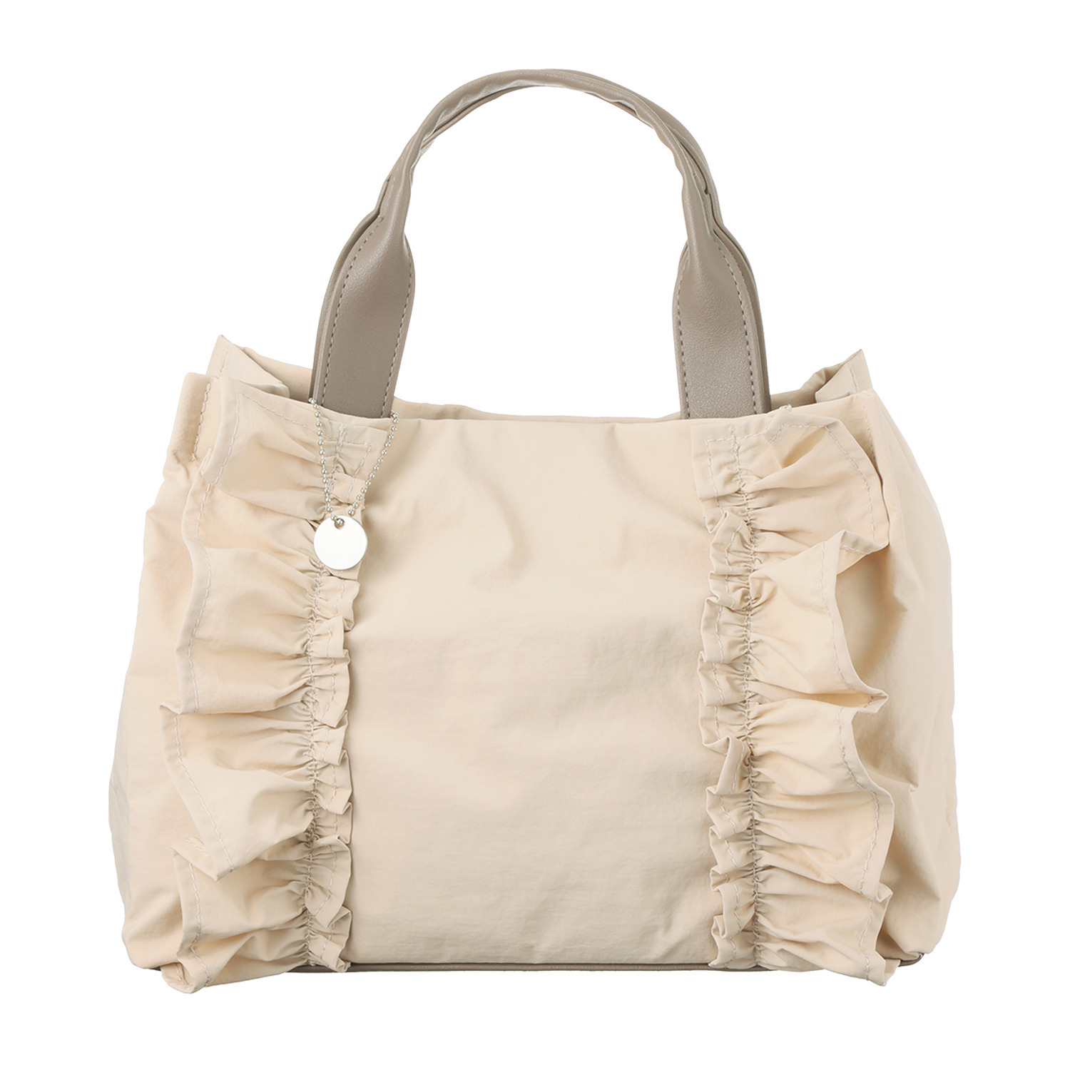 ラルジュ チャーム付 軽量フリルトートバッグ