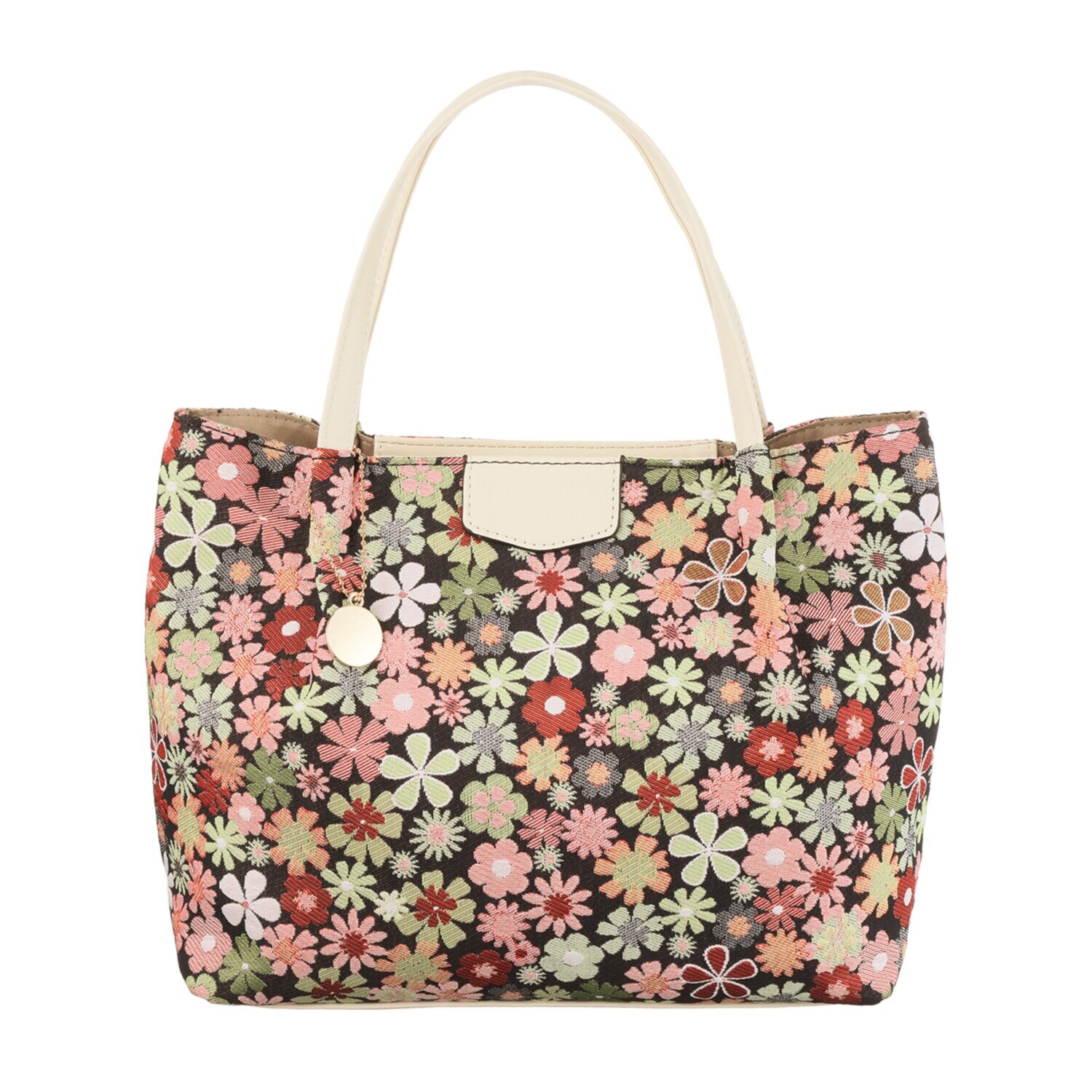 ラルジュ チャーム付 小花柄 ハンドバッグ