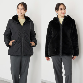メルヴェイユ　ヴァント はっ水 中綿キルト ミンクタッチファー リバーシブルジャケット