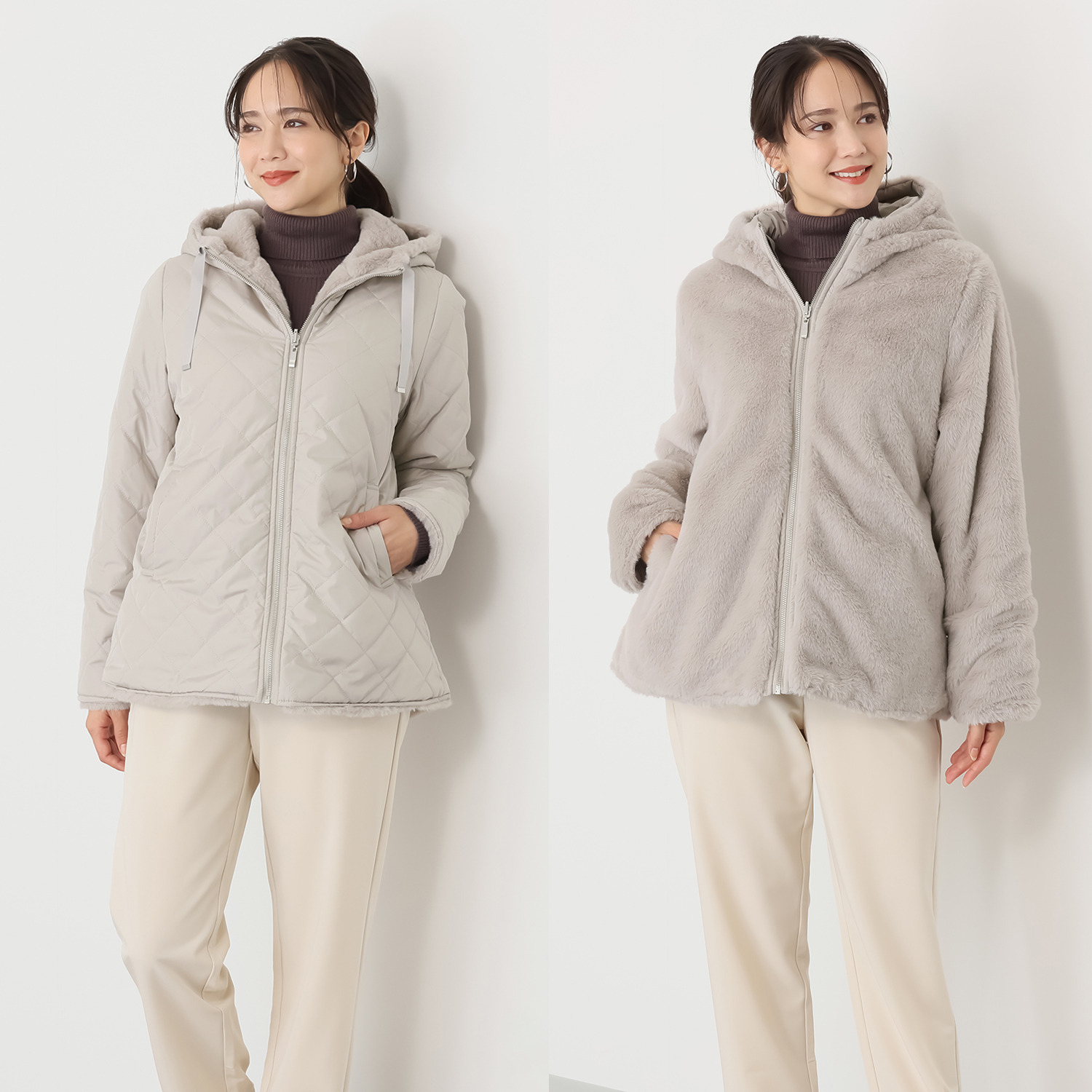 メルヴェイユ　ヴァント はっ水 中綿キルト ミンクタッチファー リバーシブルジャケット