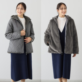 メルヴェイユ　ヴァント はっ水 中綿キルト ミンクタッチファー リバーシブルジャケット