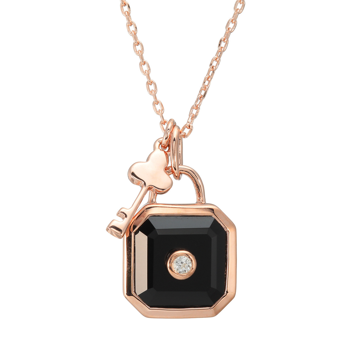 セレンディラム シルバー ブラックオニキス＆ ホワイトトパーズ キー＆ロック ペンダント