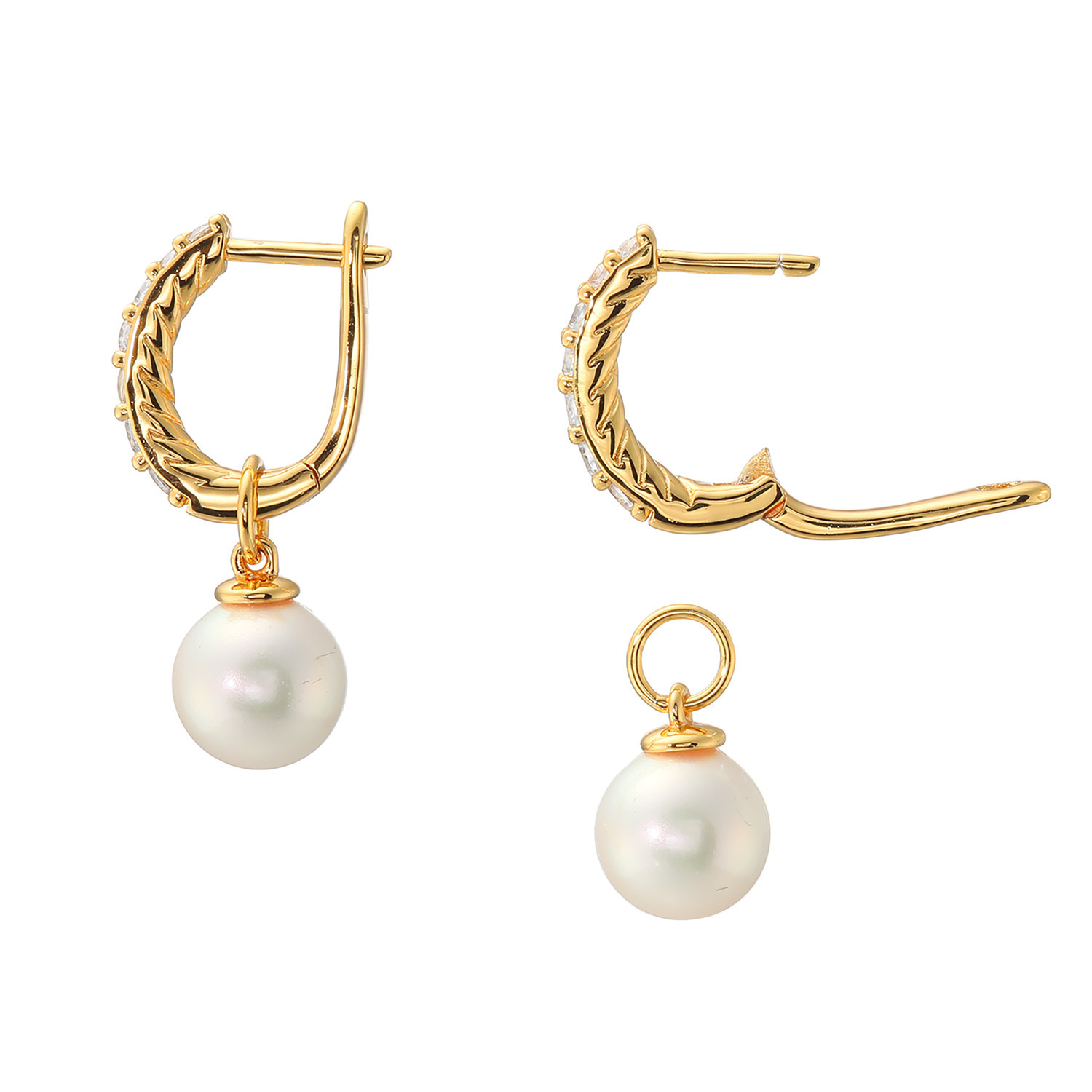 プレミアムパール 泉州の職人技 貝パール＆ＣＺ チャーム付　２ウェイ イヤリング／ピアス