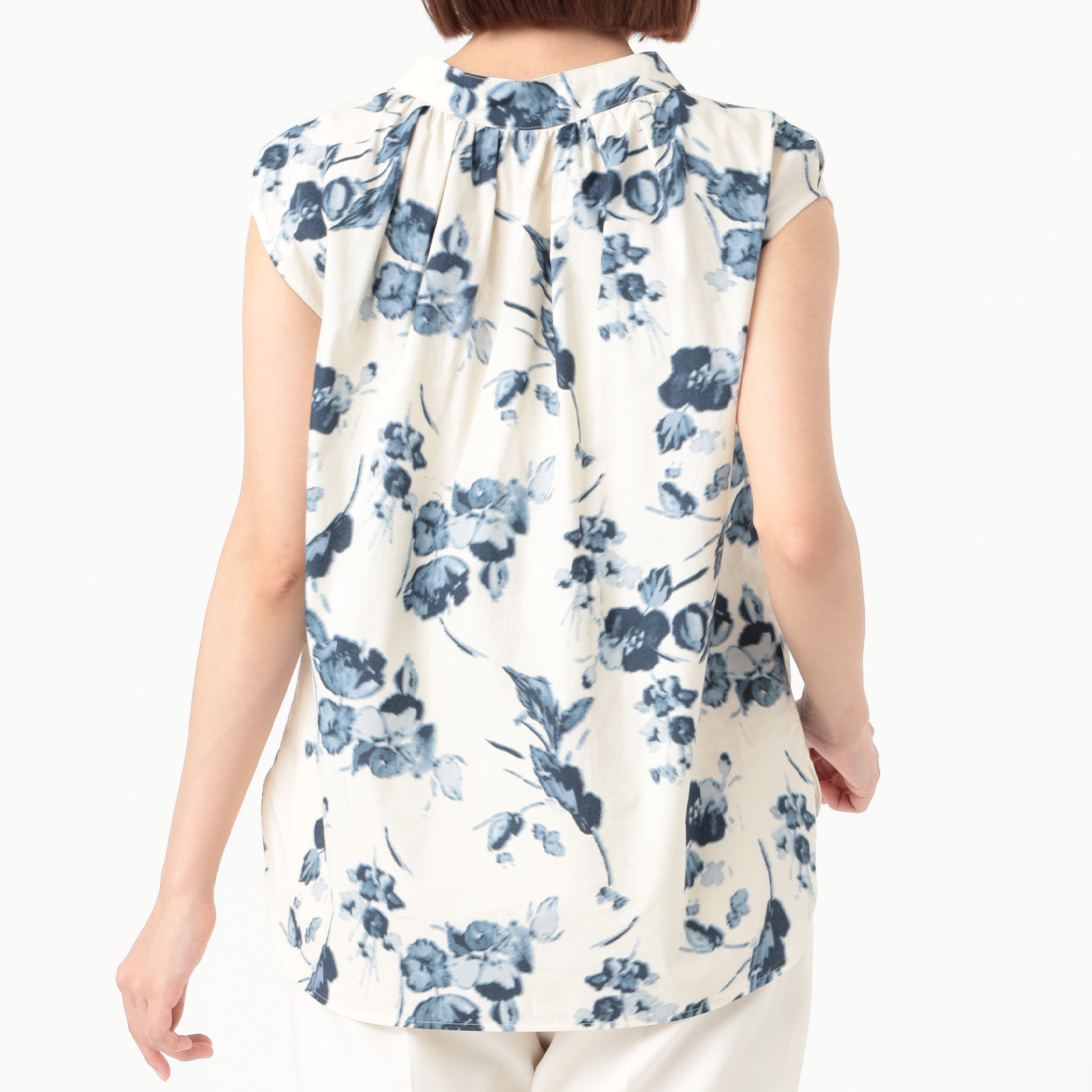 イフェメル／ ダブルフェーストーキョー 日本製 ボタニカル柄プリント フレンチスリーブブラウス