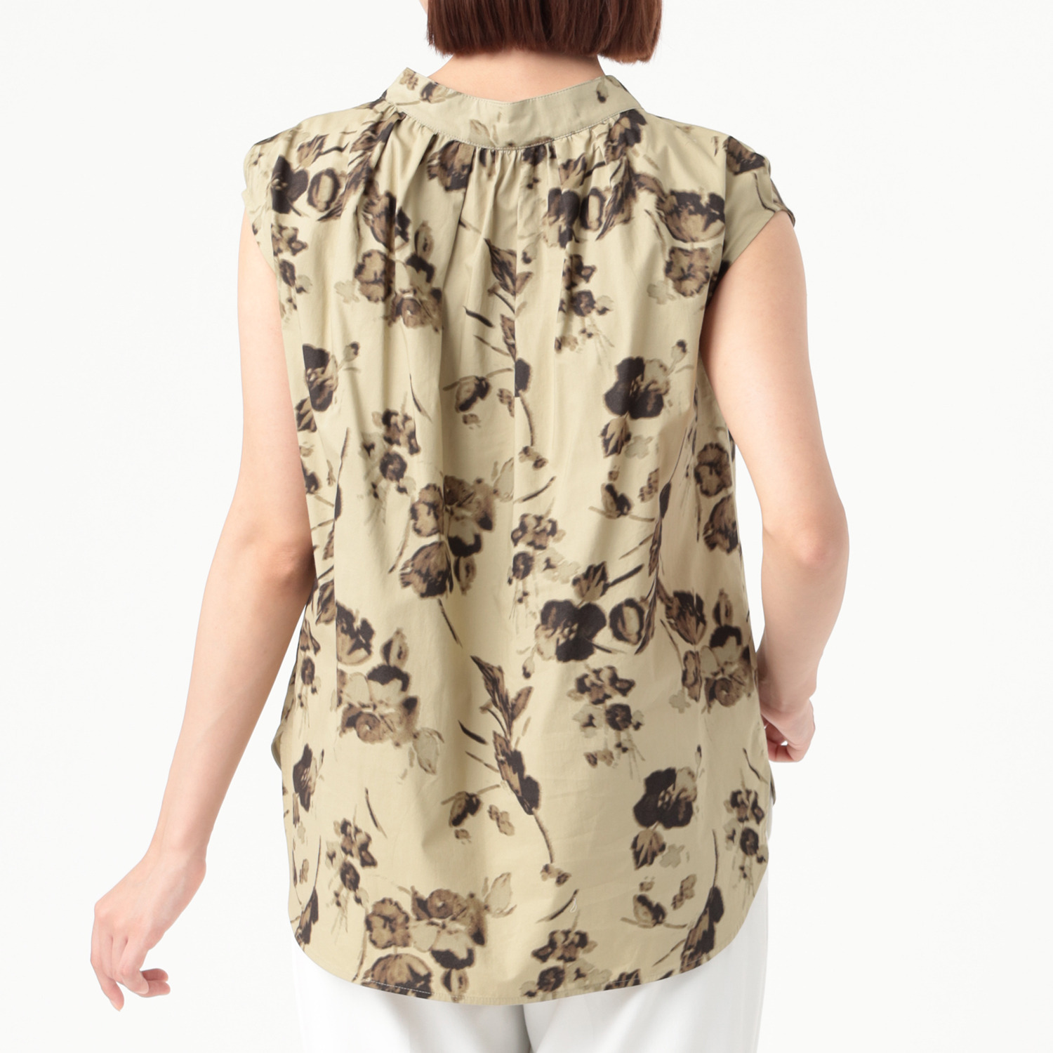 イフェメル／ ダブルフェーストーキョー 日本製 ボタニカル柄プリント フレンチスリーブブラウス