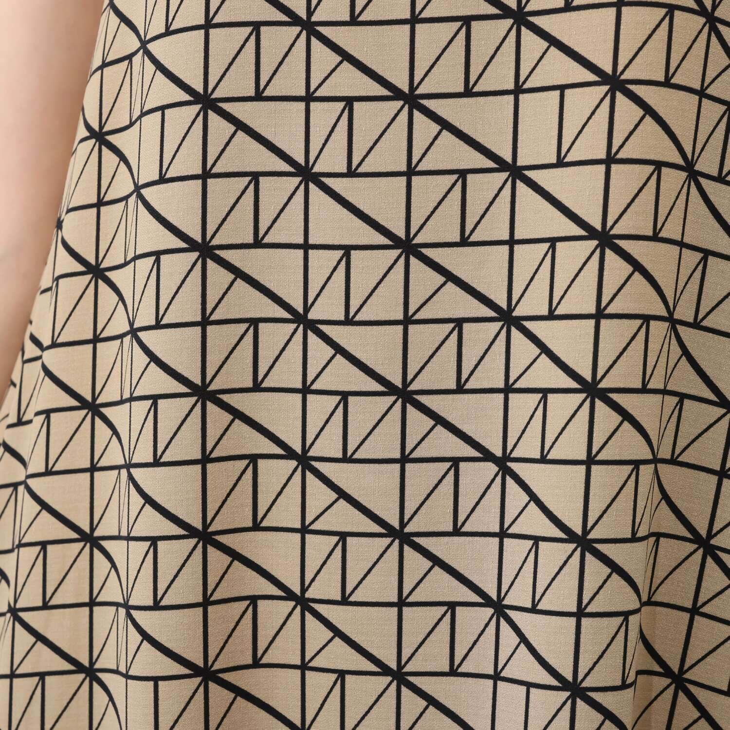 スタイル・ラヴィー ドライタッチ ジオメトリックプリント ワンピース