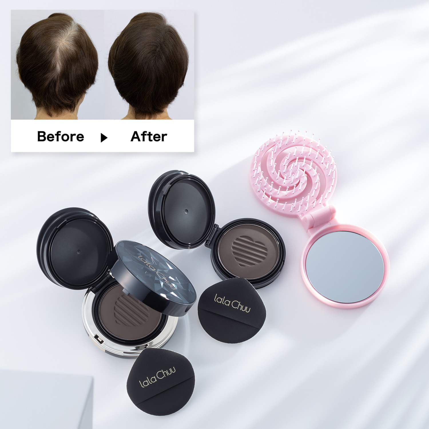 ララチュー デビュー５周年 メイク効果で薄毛と白髪を 簡単瞬時にカバー ヘアファンデーション プレミアムＥＸ ＜ダークブラウン＞ ２個分スペシャルセット