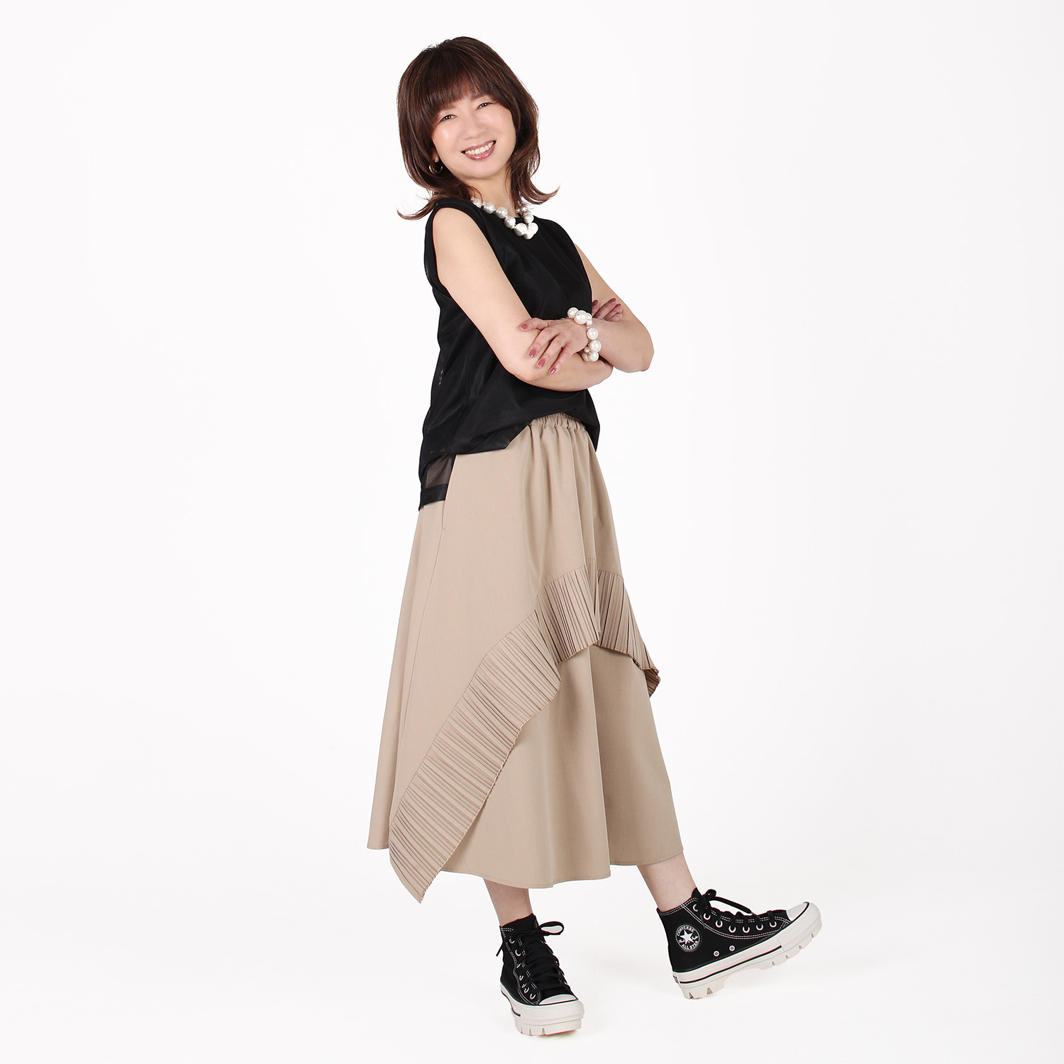 美ｓｕｓａｂｉ 楽々イージー 絶妙バランス プリーツアクセント フレアースカート