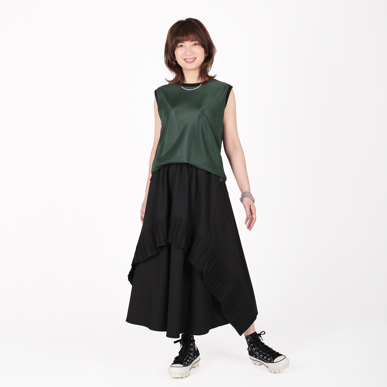 美ｓｕｓａｂｉ 楽々イージー 絶妙バランス プリーツアクセント フレアースカート