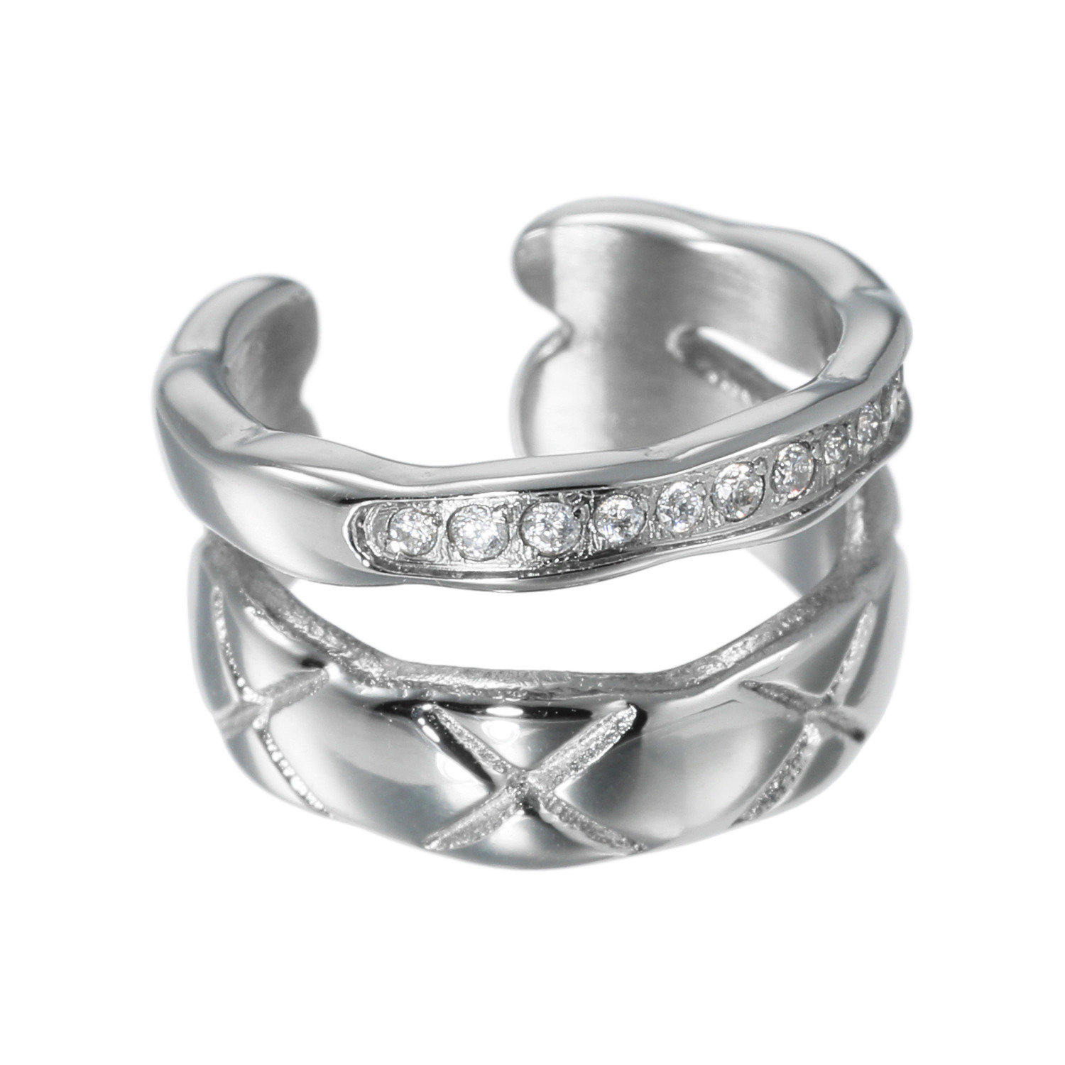 ラフィナリスタ サージカルステンレス ＣＺ＆ キルティングデザイン ダブルライン イヤーカフ ＜片側のみ＞