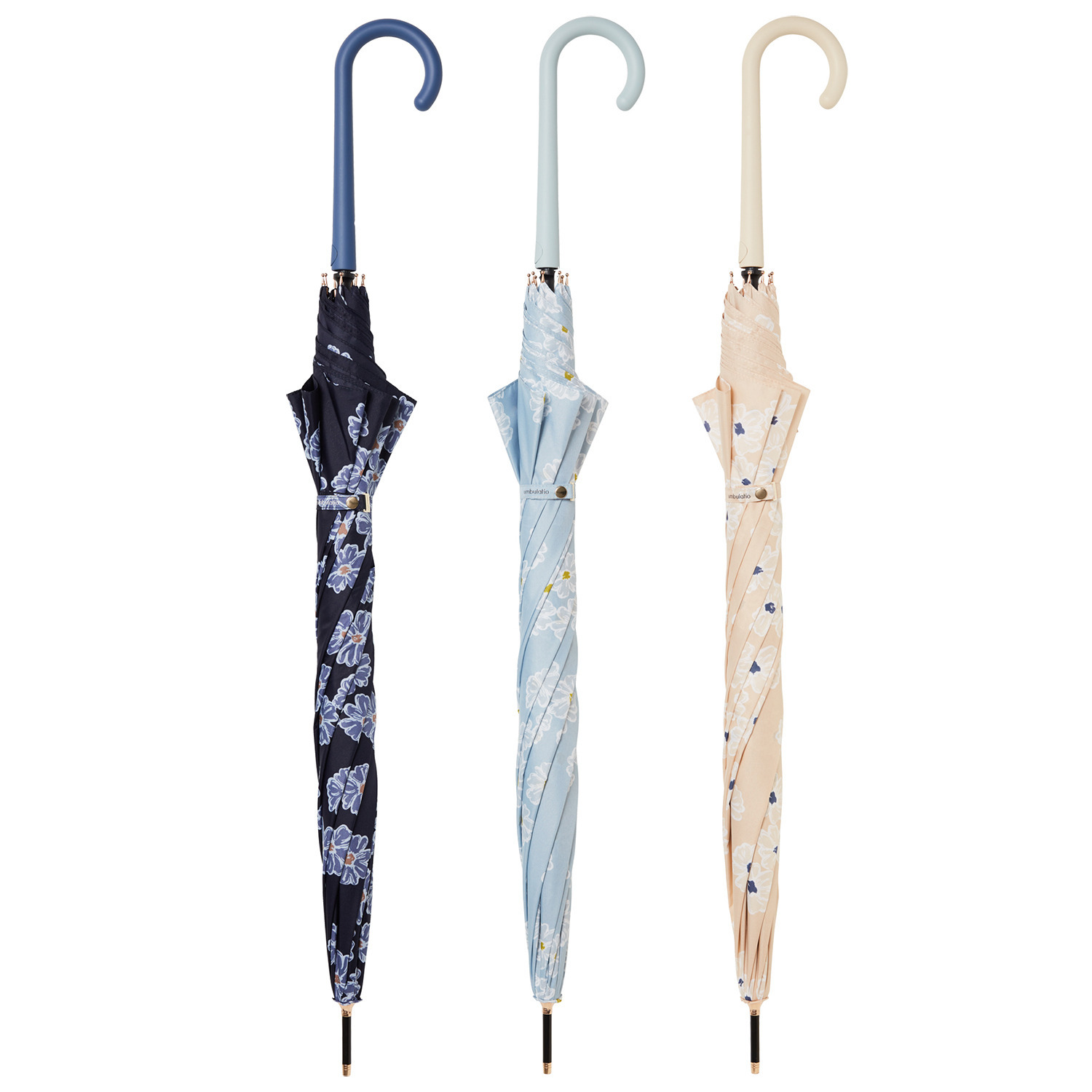 ウォーターフロント “ソフトジャンプ” スライドスリム マーガレット柄長傘