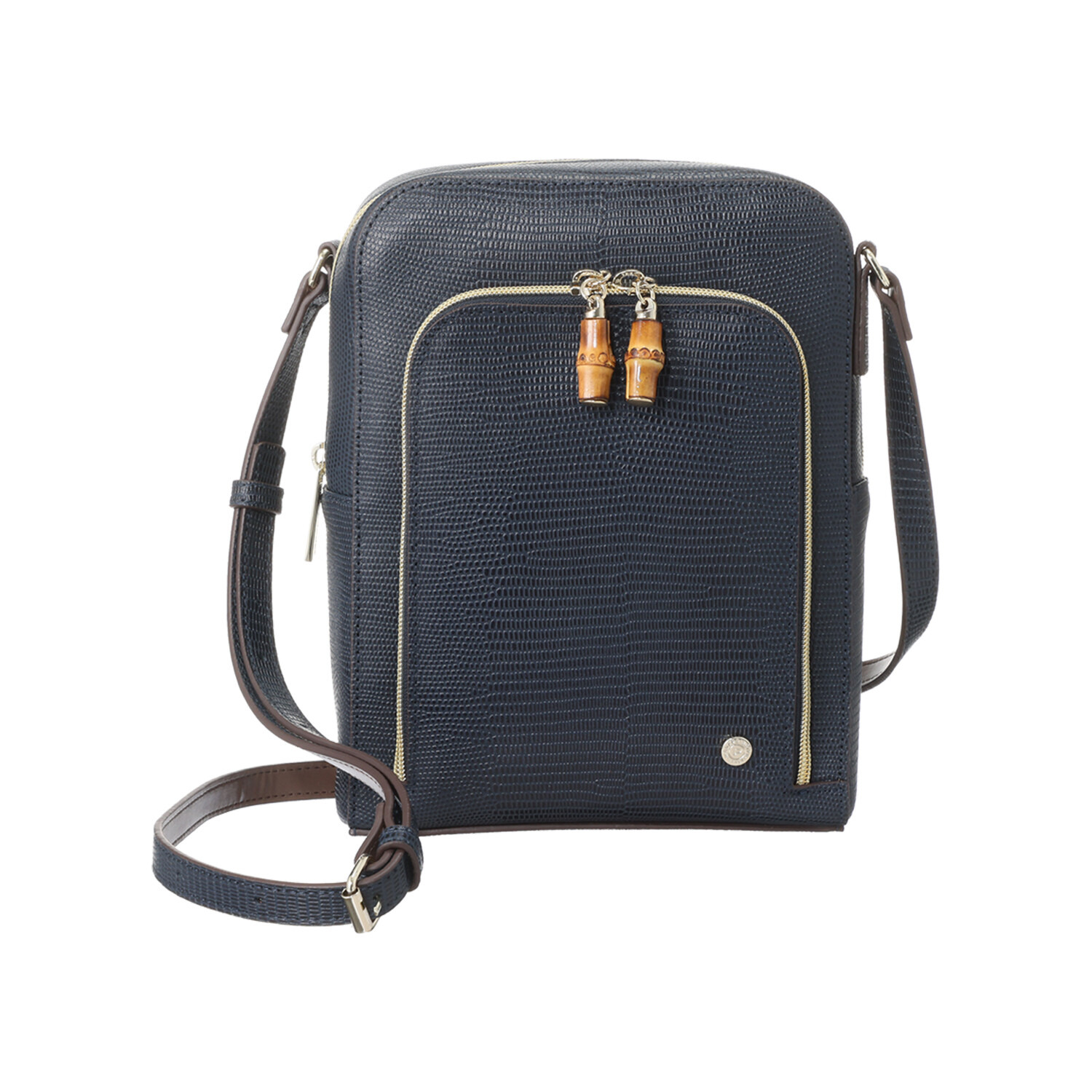 モーダプリンチペ はっ水 リザード型押しレザー 縦ショルダーバッグ