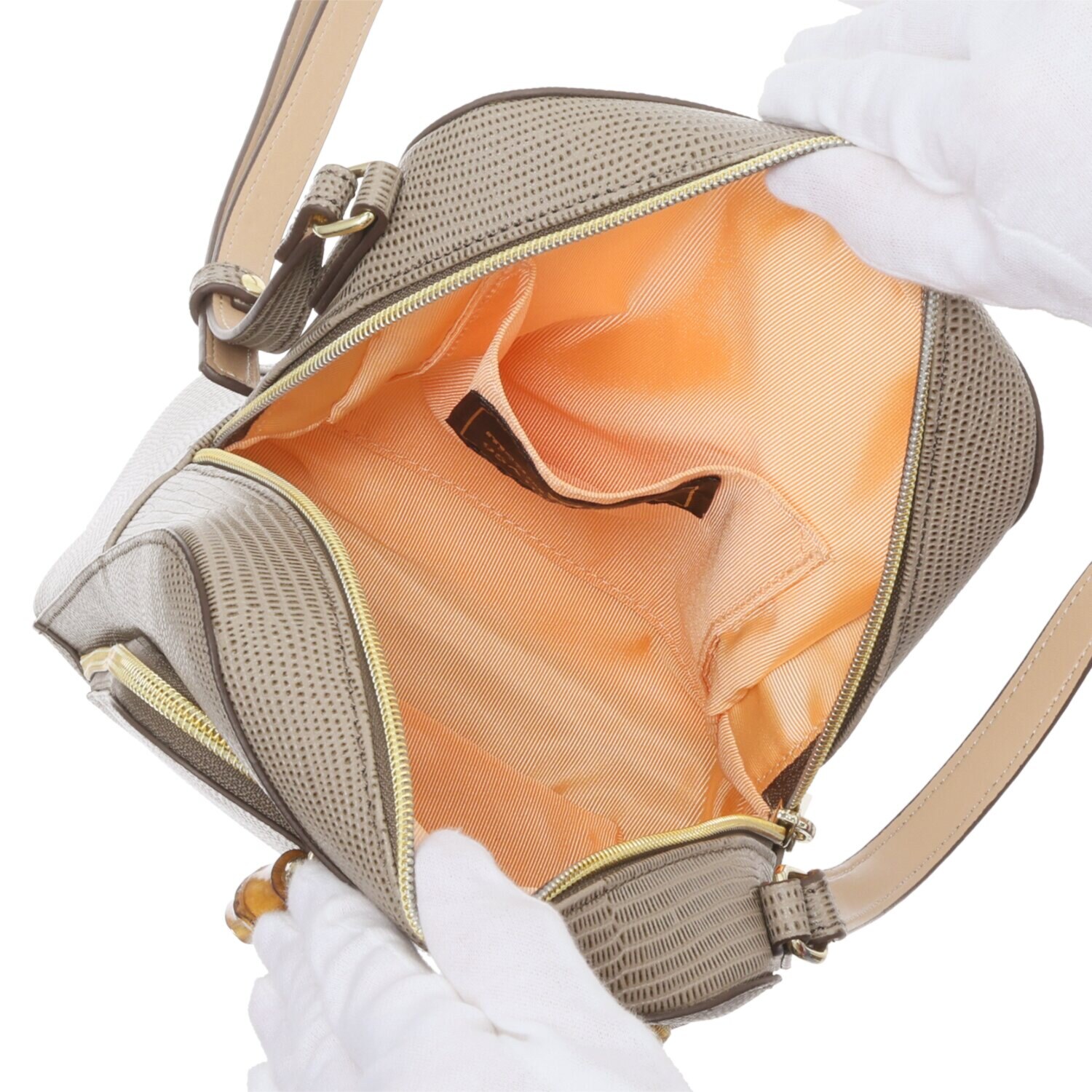 モーダプリンチペ はっ水 リザード型押しレザー 縦ショルダーバッグ