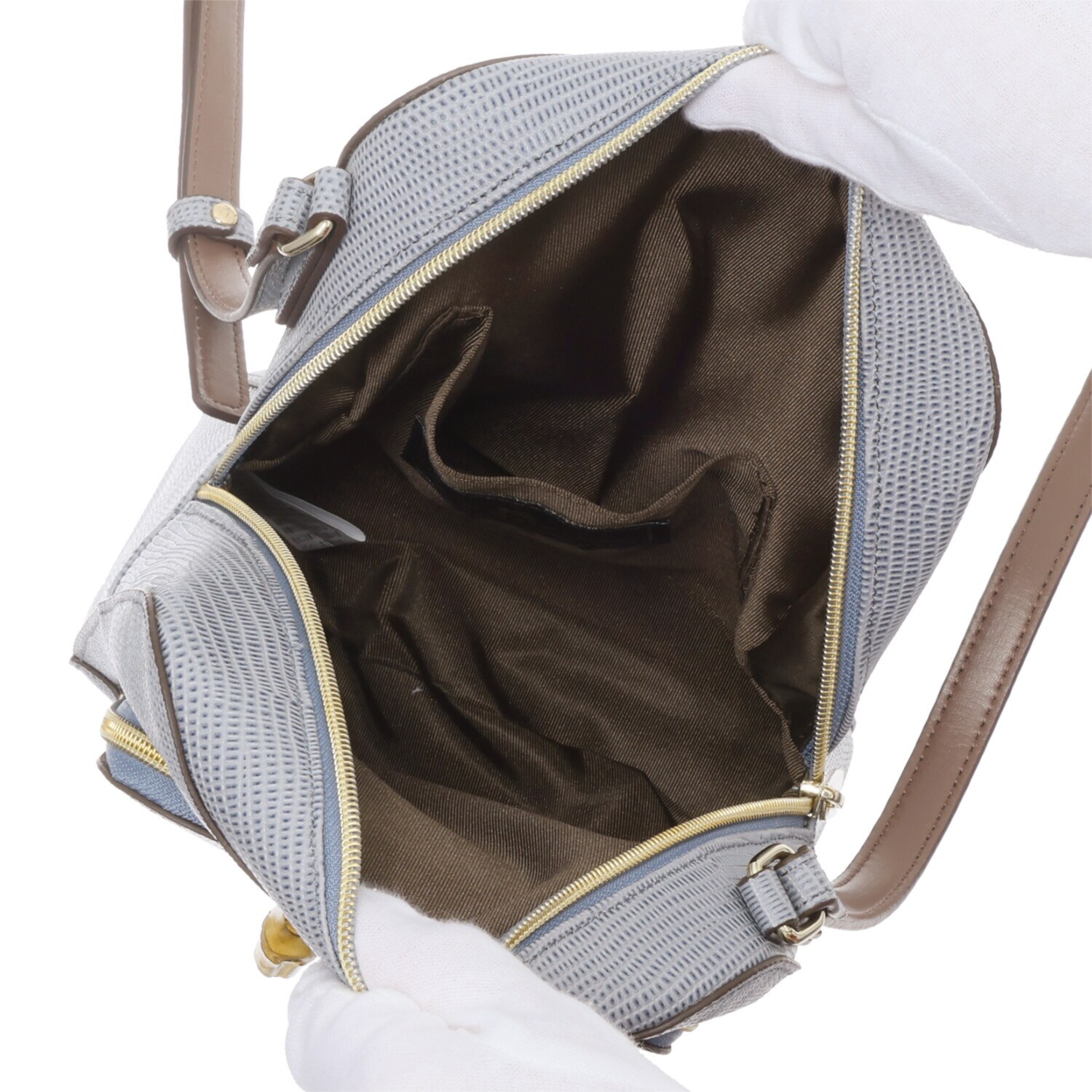 モーダプリンチペ はっ水 リザード型押しレザー 縦ショルダーバッグ