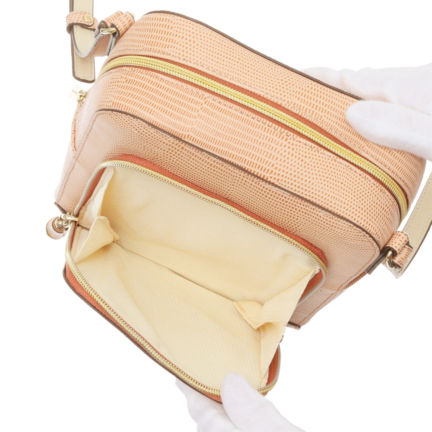 モーダプリンチペ はっ水 リザード型押しレザー 縦ショルダーバッグ