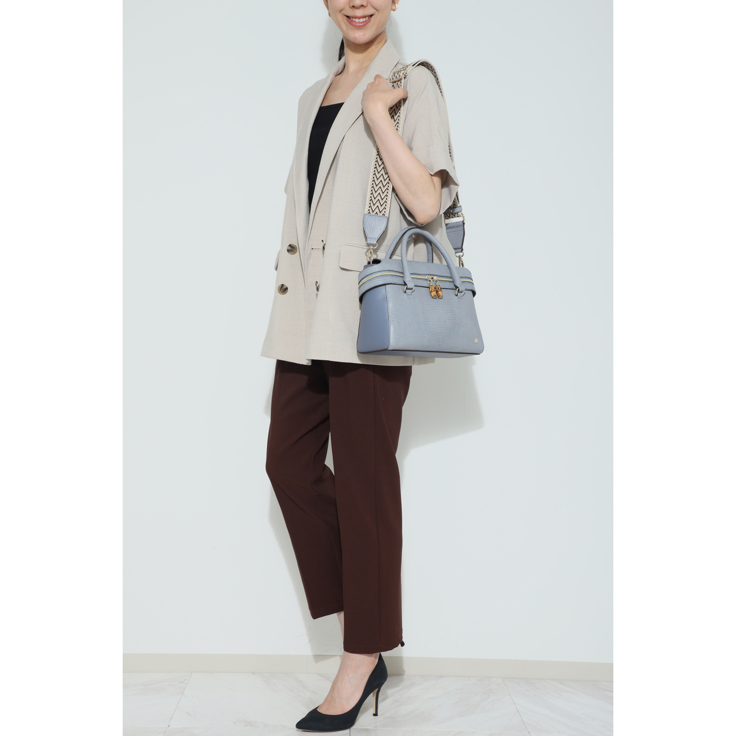 モーダプリンチペ はっ水 リザード型押しレザー ２ウェイショルダーバッグ