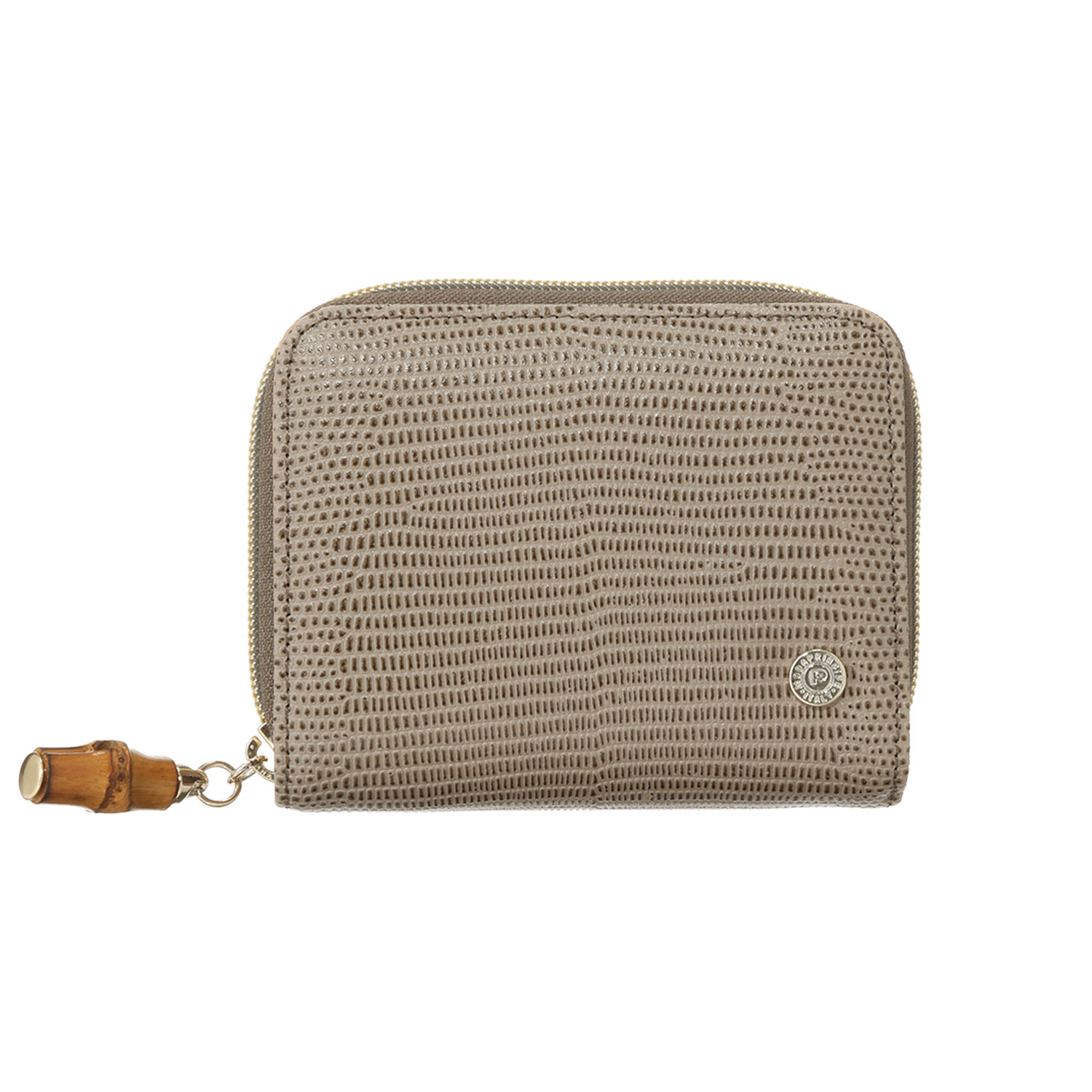 モーダプリンチペ はっ水 リザード型押しレザー バンブー引き手 二つ折り財布