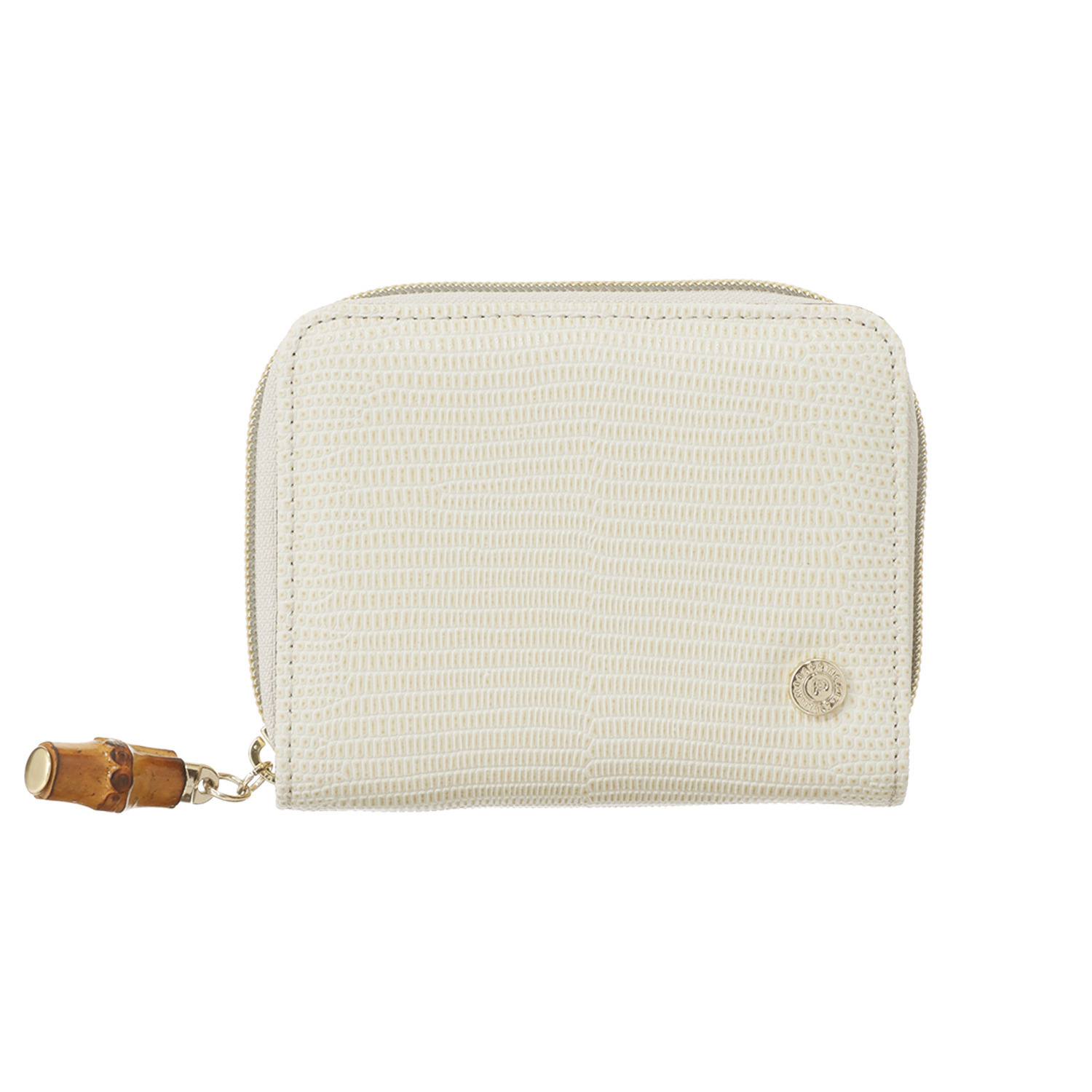 モーダプリンチペ はっ水 リザード型押しレザー バンブー引き手 二つ折り財布