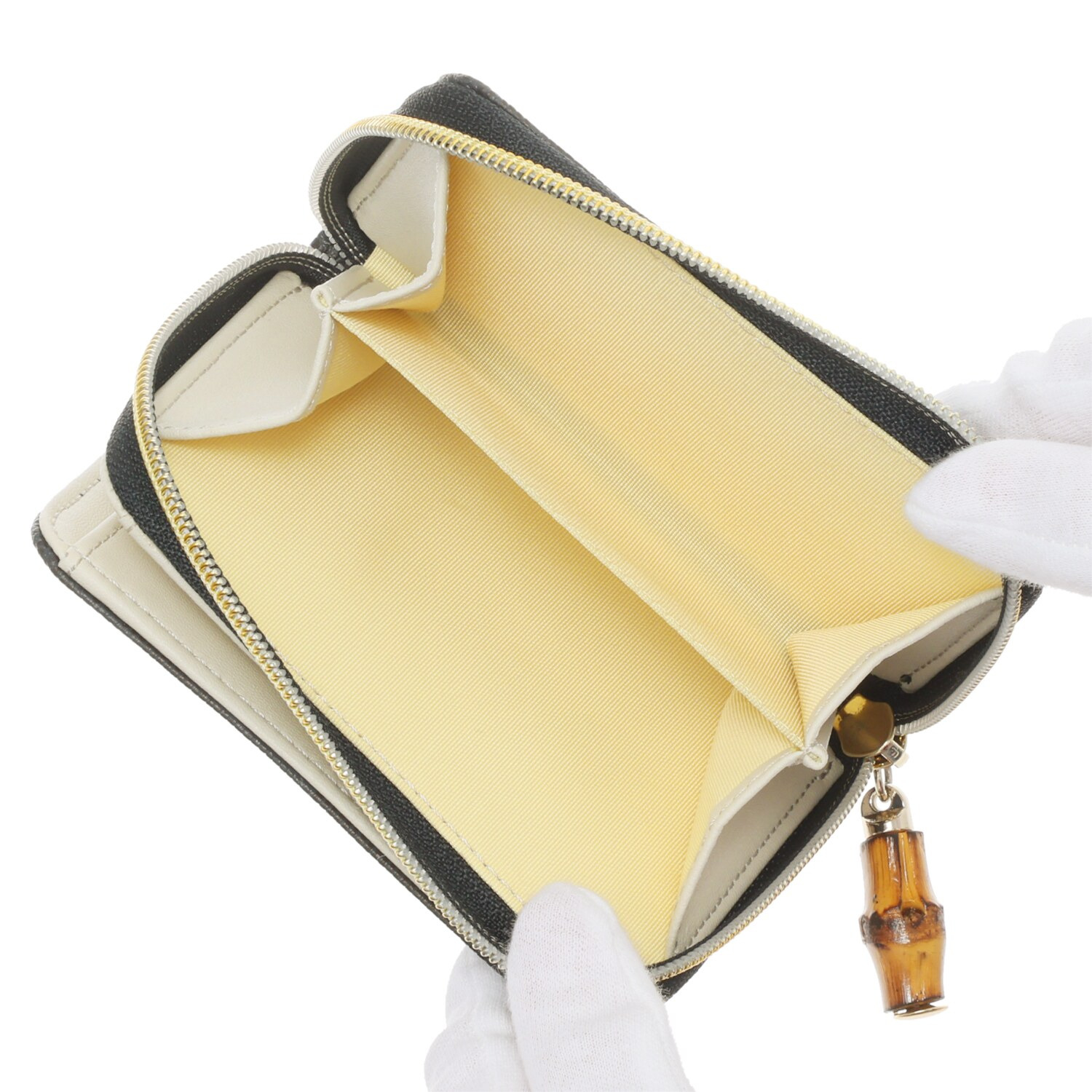 モーダプリンチペ はっ水 リザード型押しレザー バンブー引き手 二つ折り財布