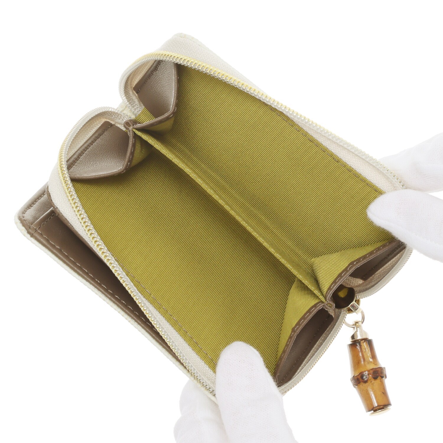 モーダプリンチペ はっ水 リザード型押しレザー バンブー引き手 二つ折り財布