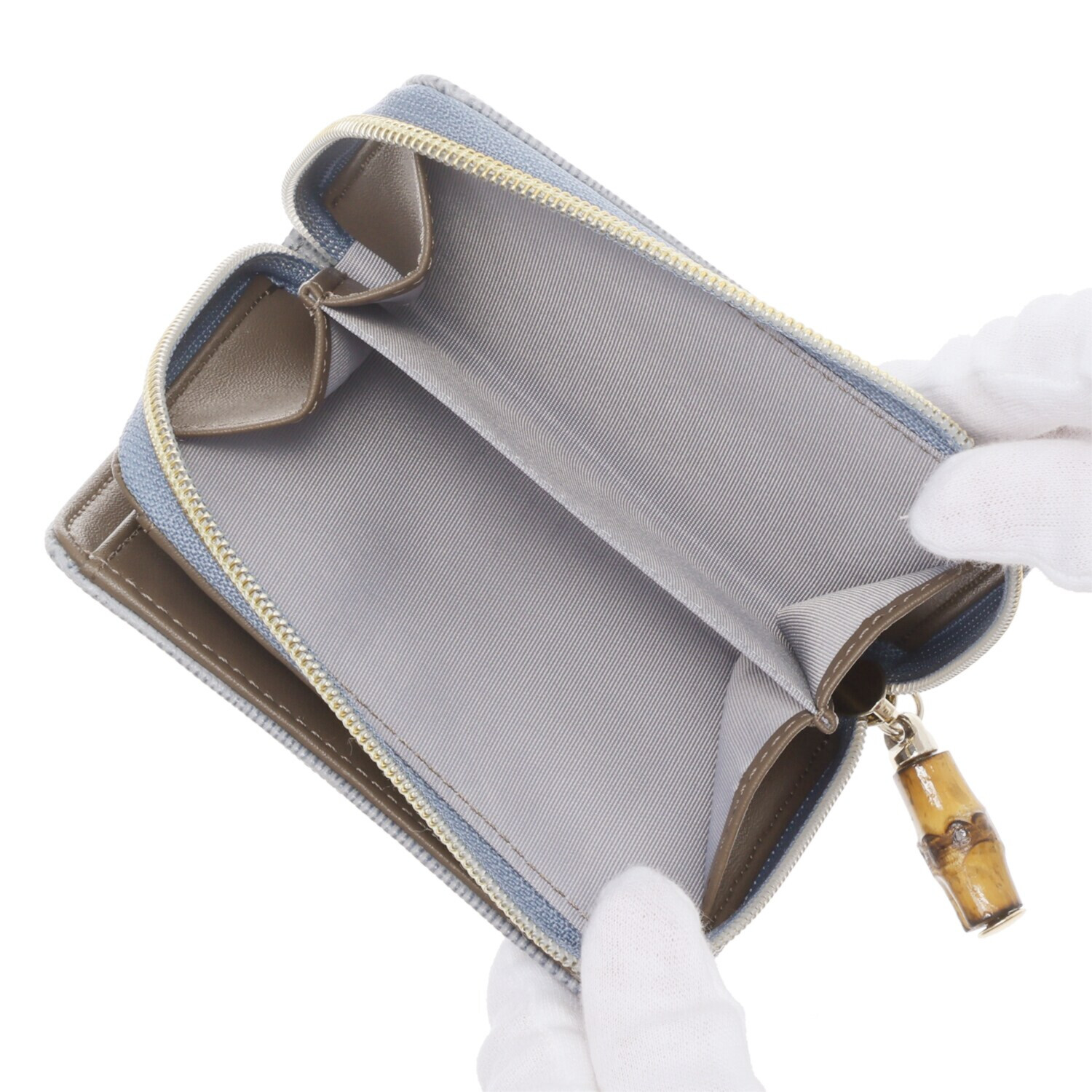 モーダプリンチペ はっ水 リザード型押しレザー バンブー引き手 二つ折り財布