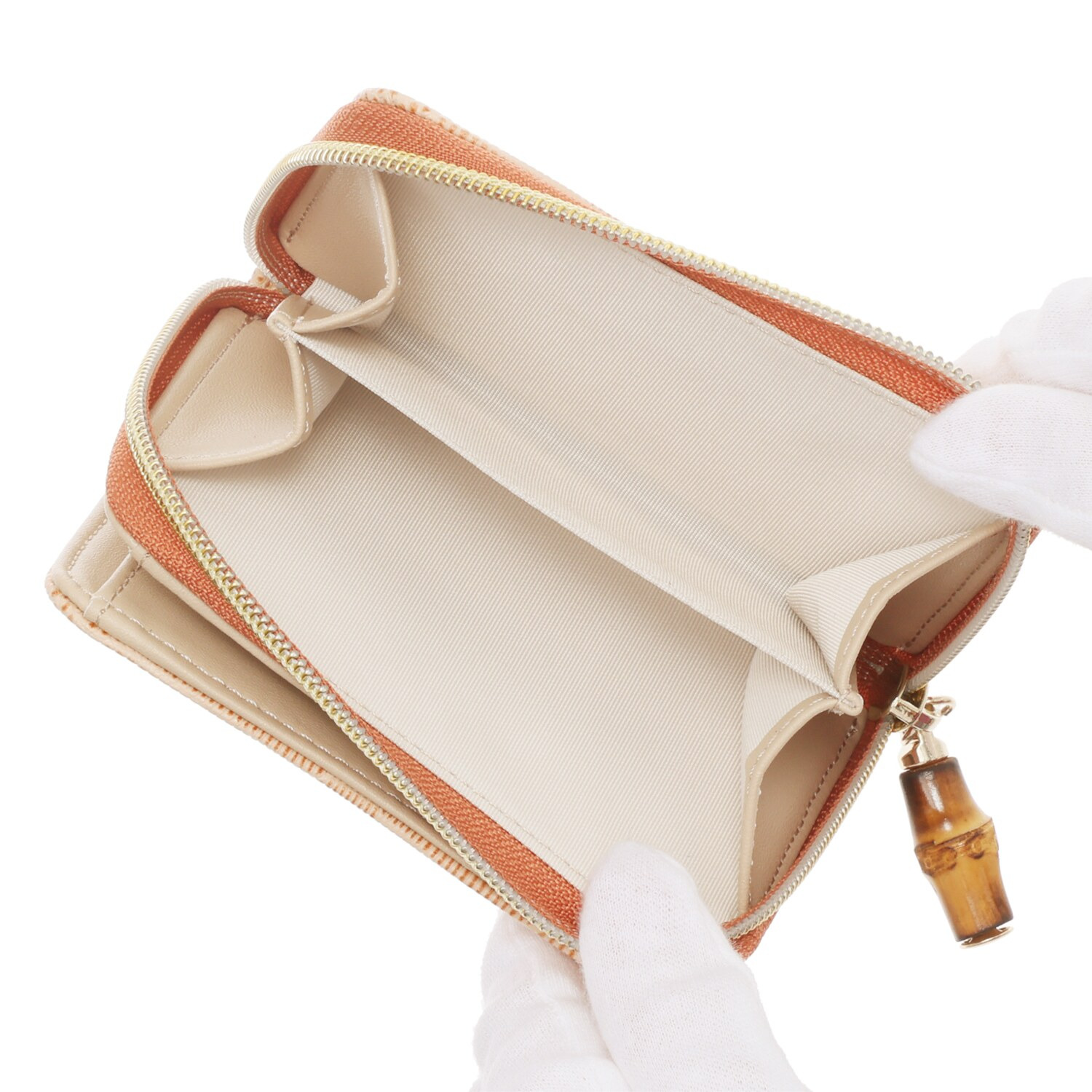 モーダプリンチペ はっ水 リザード型押しレザー バンブー引き手 二つ折り財布