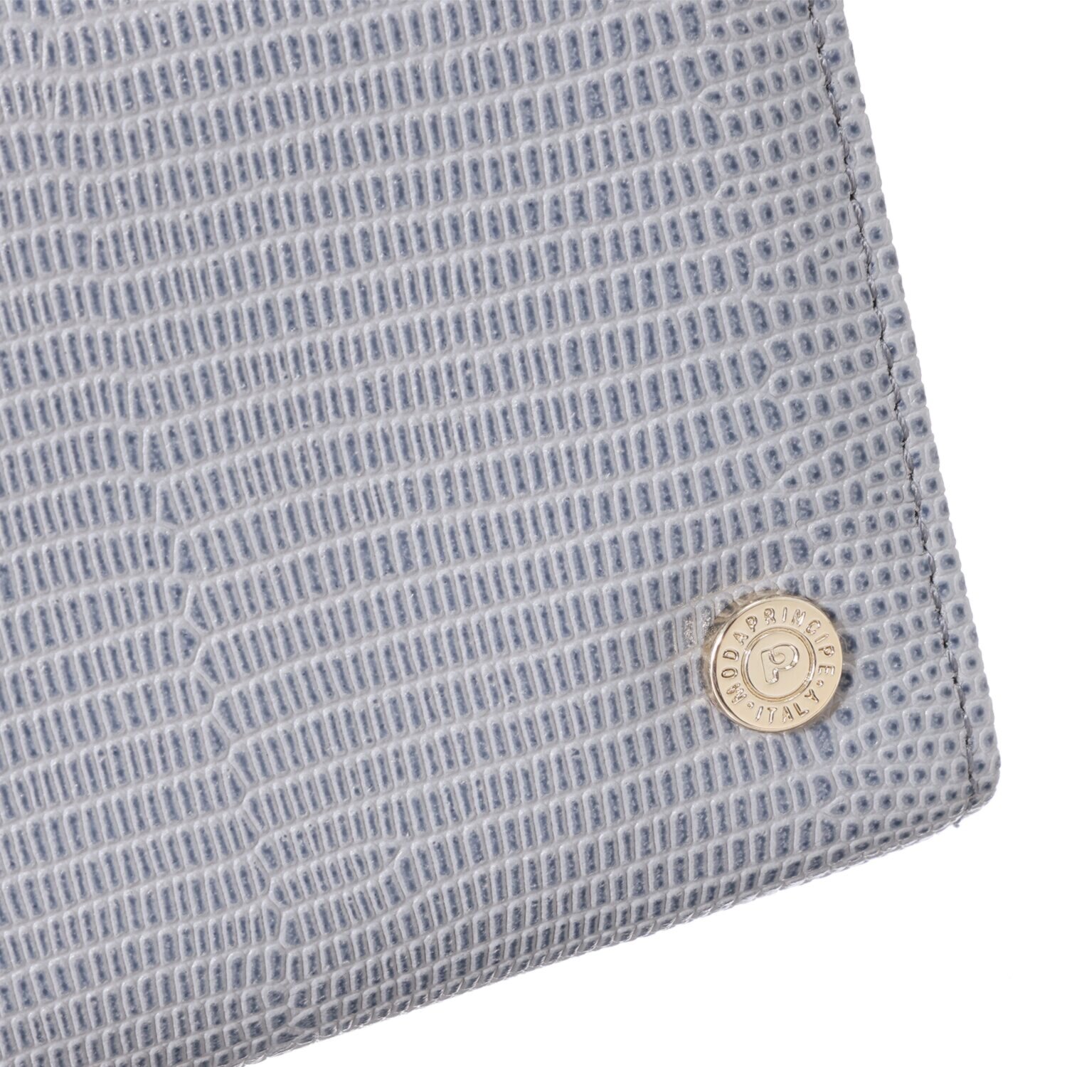 モーダプリンチペ はっ水 リザード型押しレザー バンブー引き手 二つ折り財布