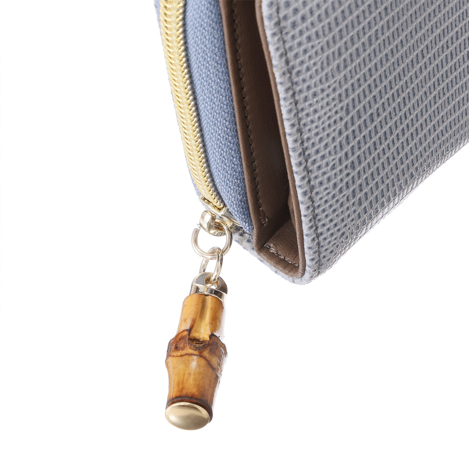 モーダプリンチペ はっ水 リザード型押しレザー バンブー引き手 二つ折り財布