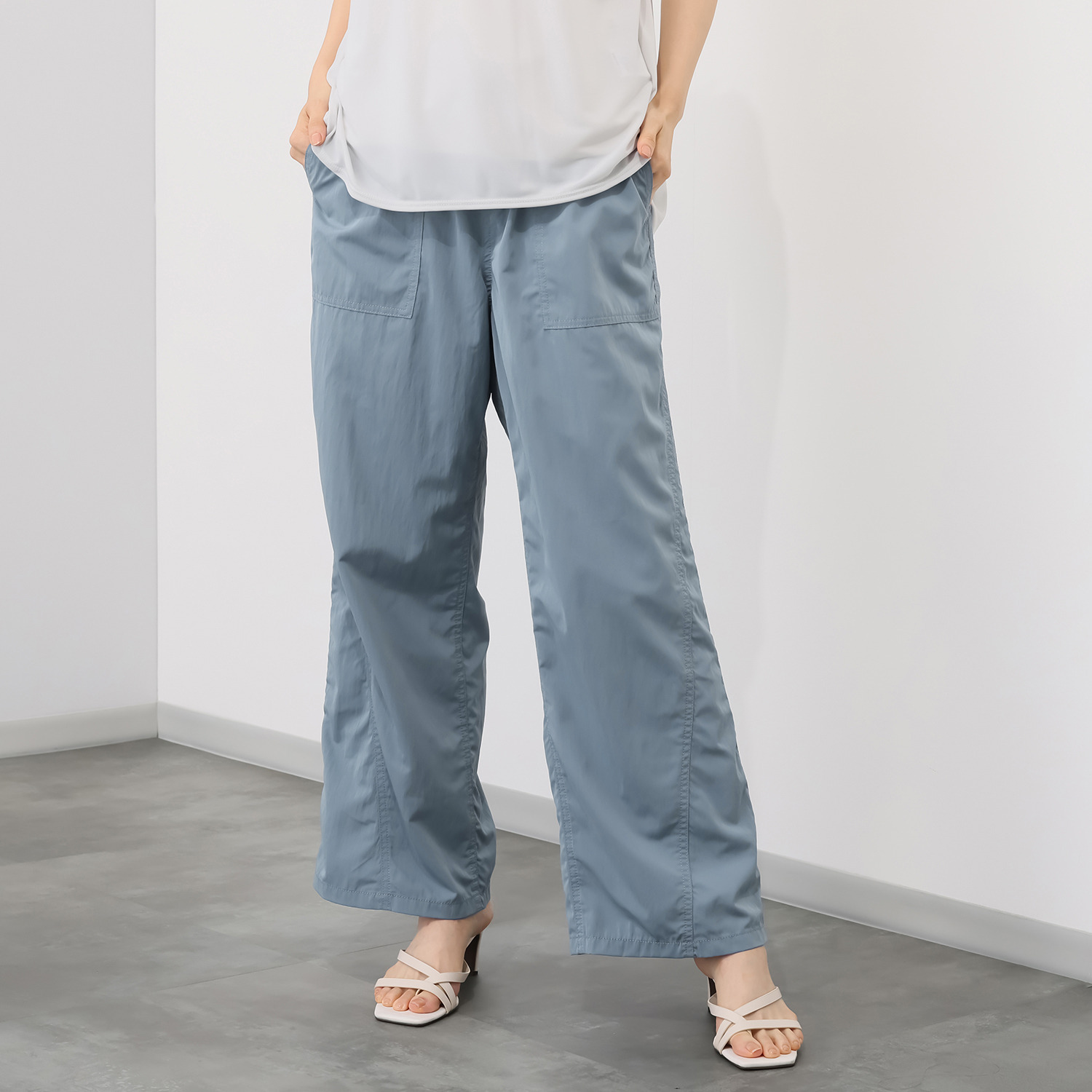 エムズ　スタイル ナイロン混ヴィンテージ 切替デザイン バックベルトアクセント ベイカーパンツ