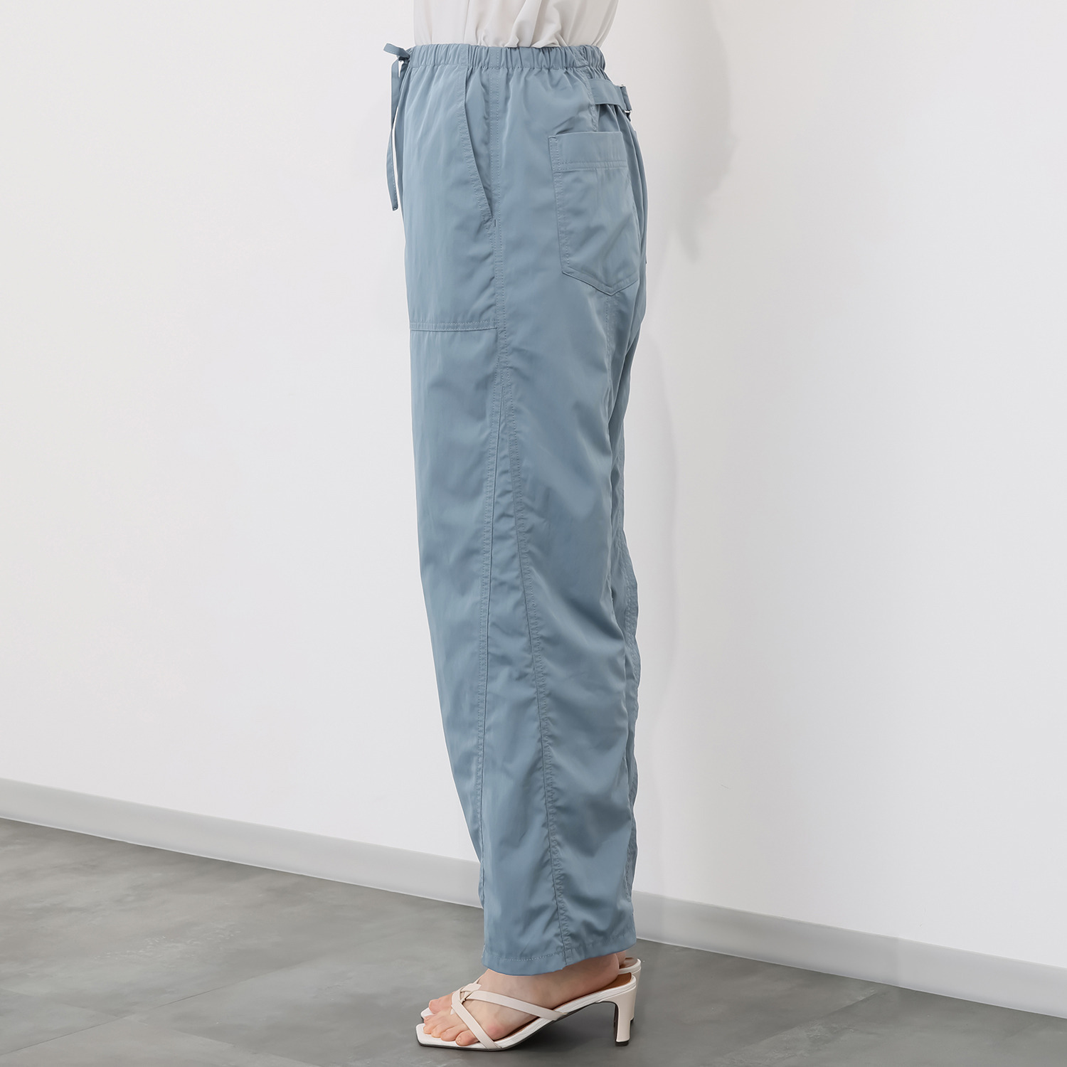 エムズ　スタイル ナイロン混ヴィンテージ 切替デザイン バックベルトアクセント ベイカーパンツ