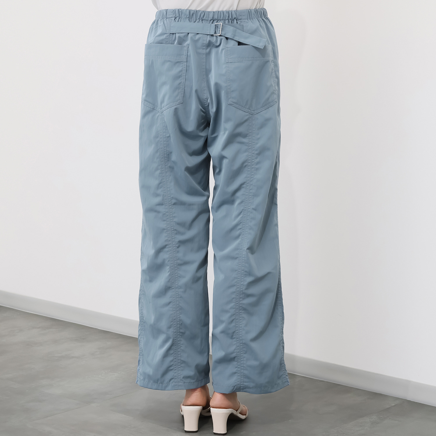 エムズ　スタイル ナイロン混ヴィンテージ 切替デザイン バックベルトアクセント ベイカーパンツ