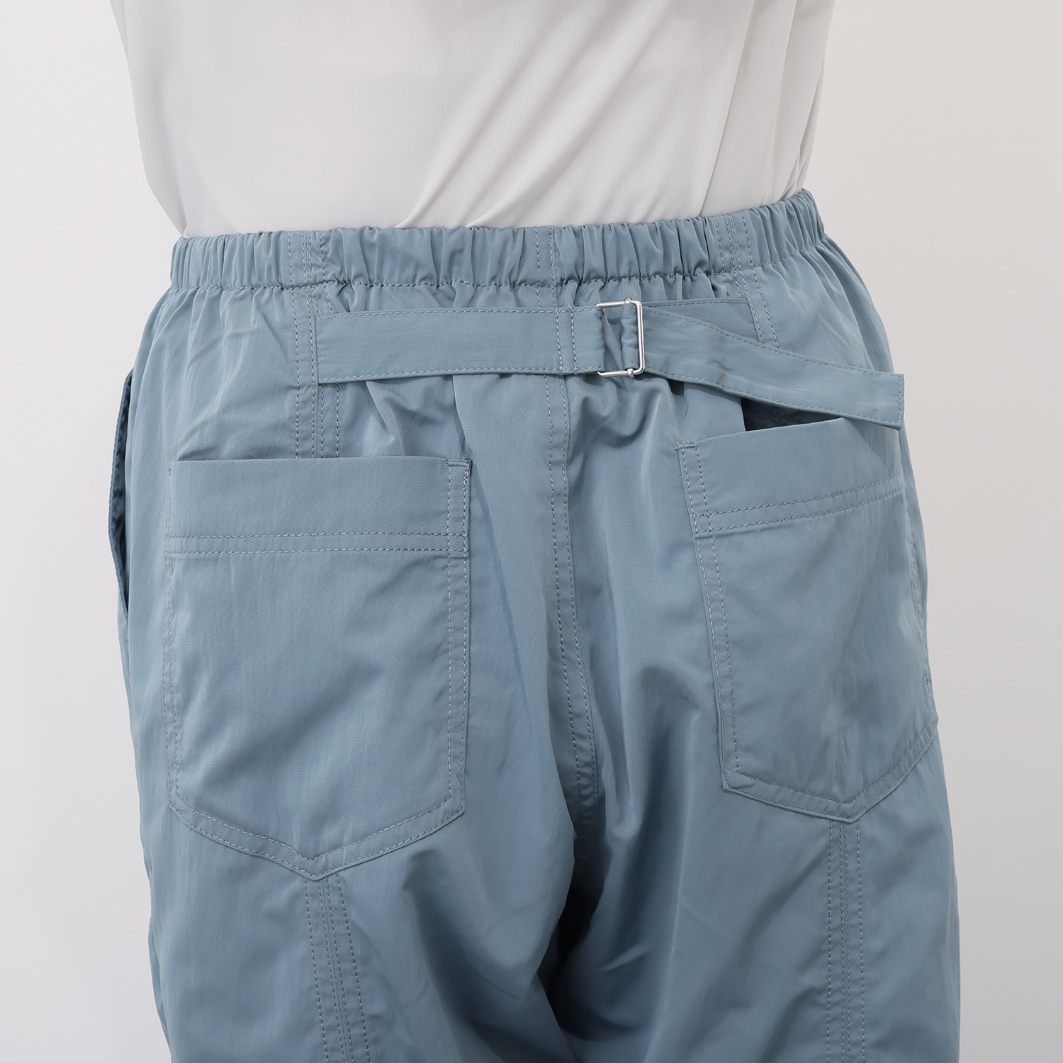 エムズ　スタイル ナイロン混ヴィンテージ 切替デザイン バックベルトアクセント ベイカーパンツ