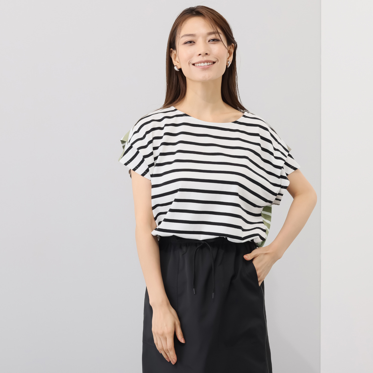 エムズ　スタイル コットンスムース 前後配色デザイン 大人ボーダープルオーバー